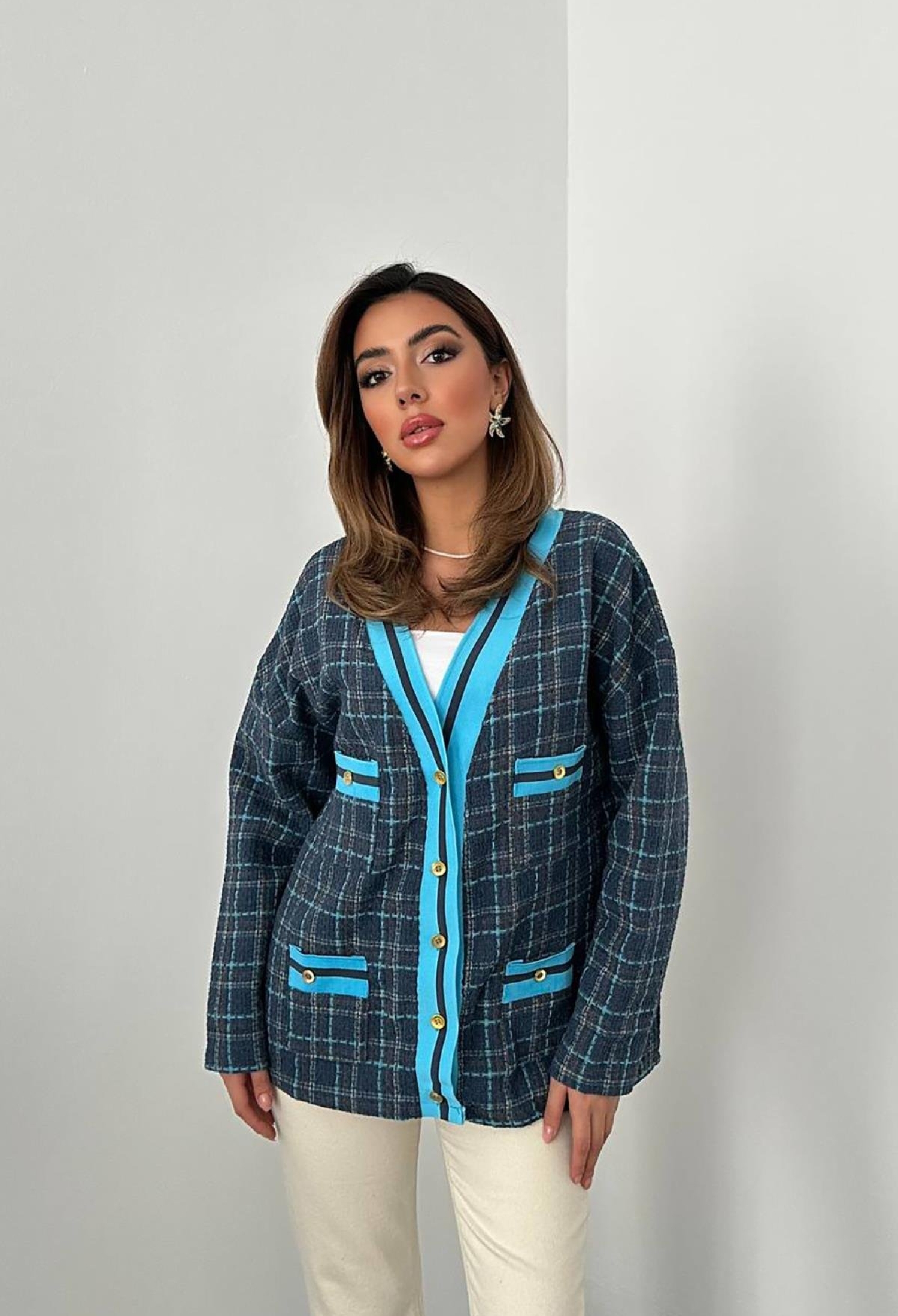 Front Ribbed Plaid Jacket - Green - Brand: Elisa - Women & Kids, Baby Clothes Wholesale - TheBS Women