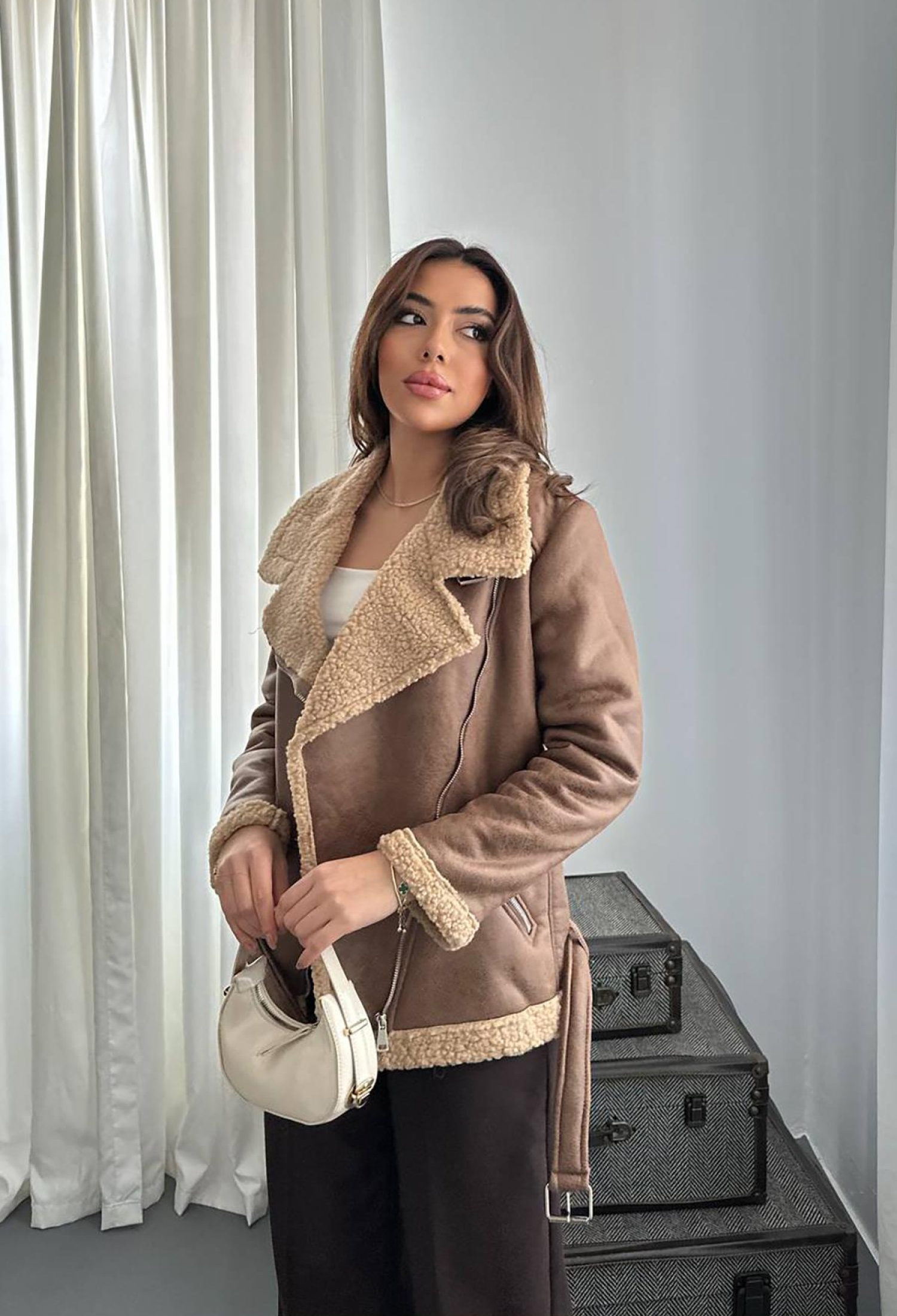 Fur Jacket With Epaulettes - Tan - Brand: Elisa - Women & Kids, Baby Clothes Wholesale - TheBS Women