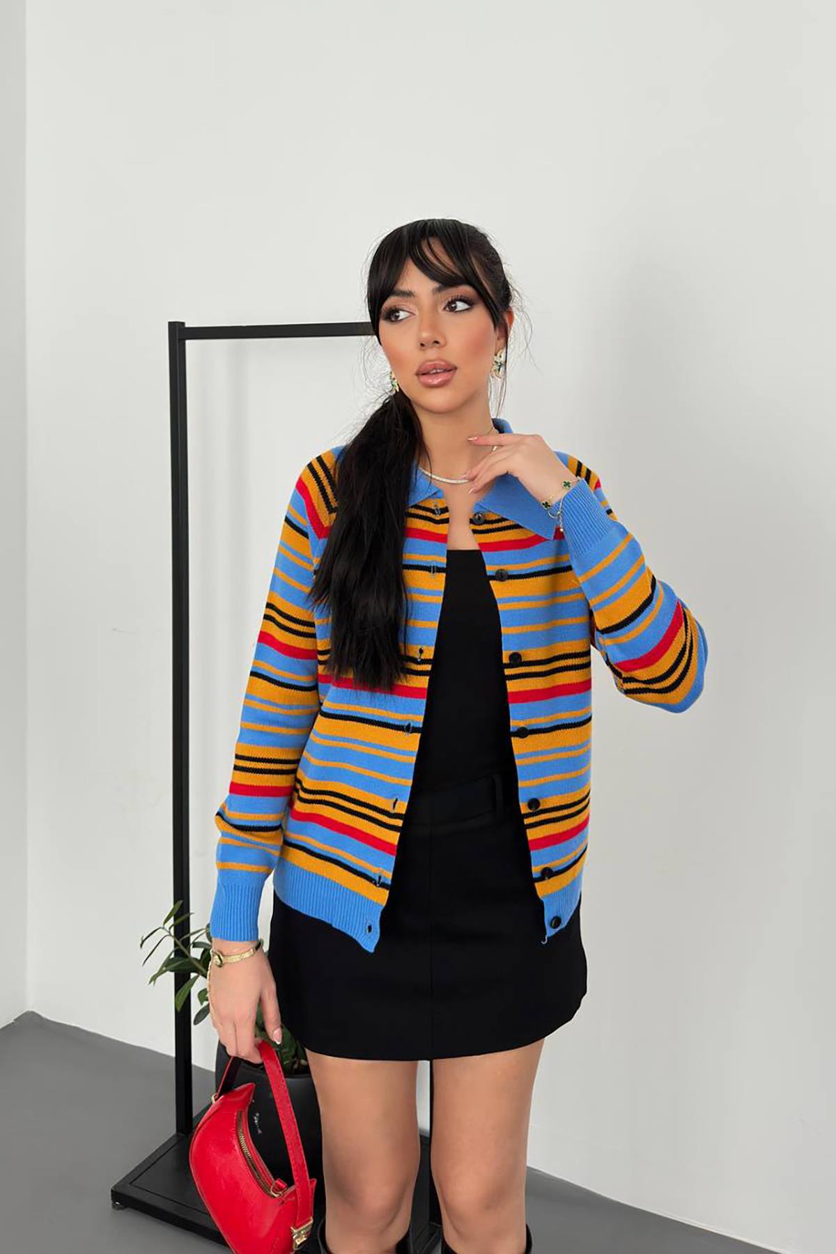 Colorful Knitwear Cardigan – Blue – Brand: Elisa – Women & Kids, Baby Clothes Wholesale – TheBS Women