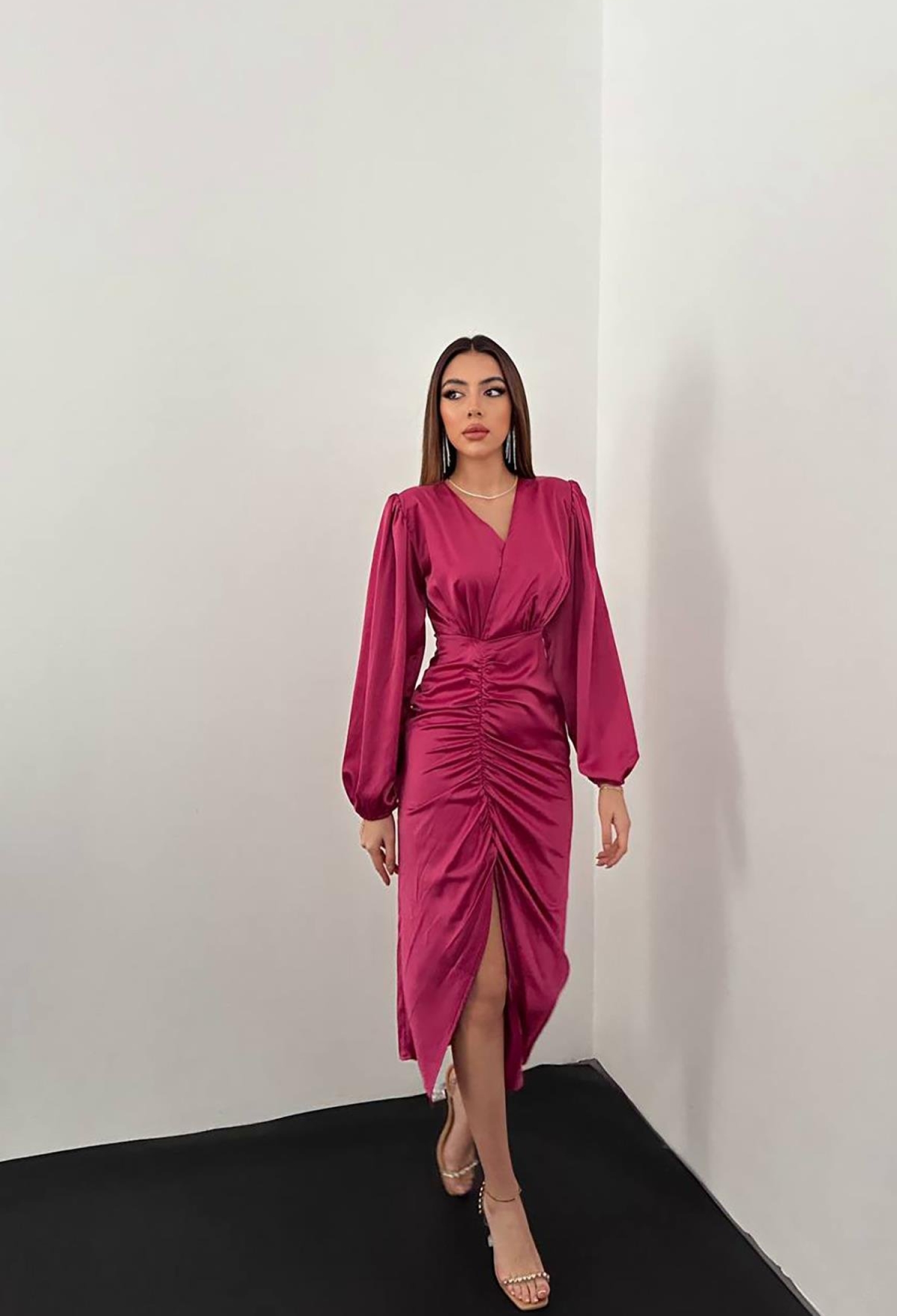 V-Neck Satin Dress - Brand: Elisa - Women & Kids, Baby Clothes Wholesale - TheBS Women