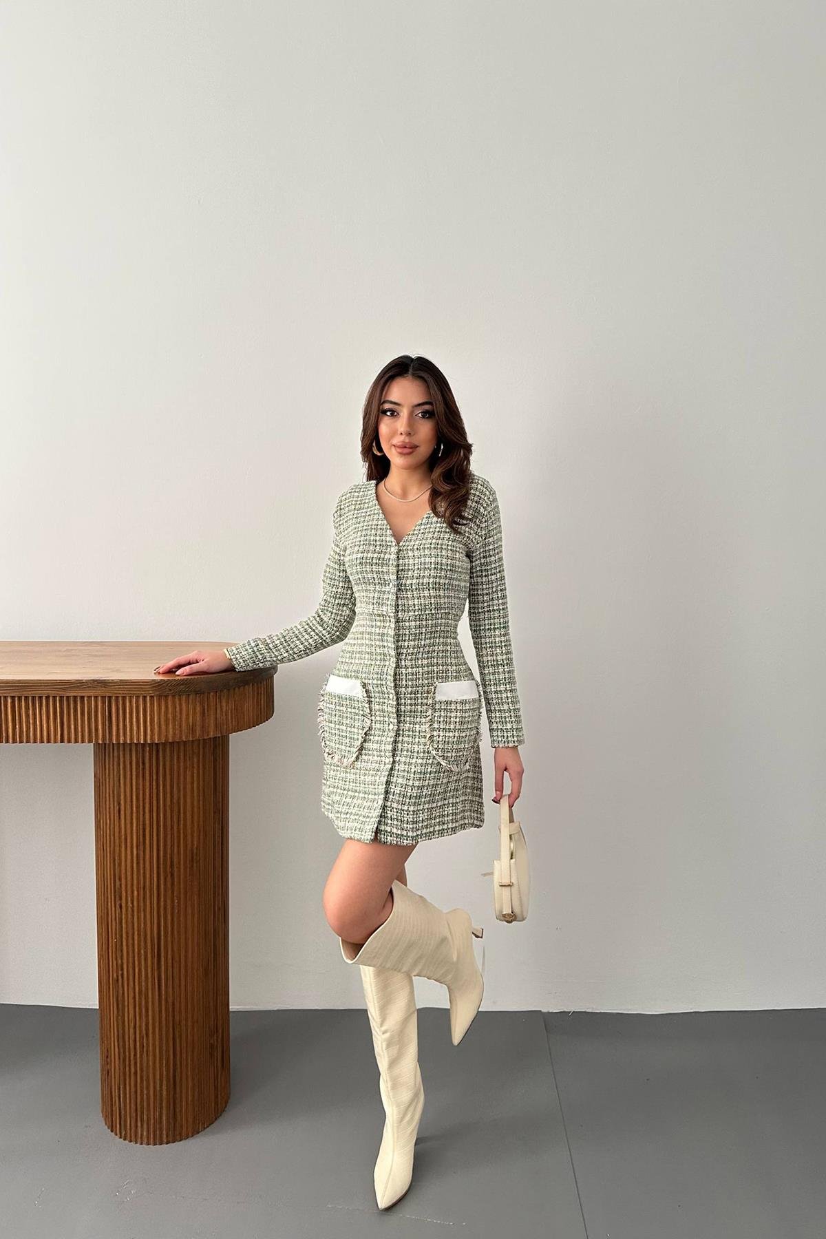 Garnished Plaid Dress - Green - Brand: Elisa - Women & Kids, Baby Clothes Wholesale - TheBS Women