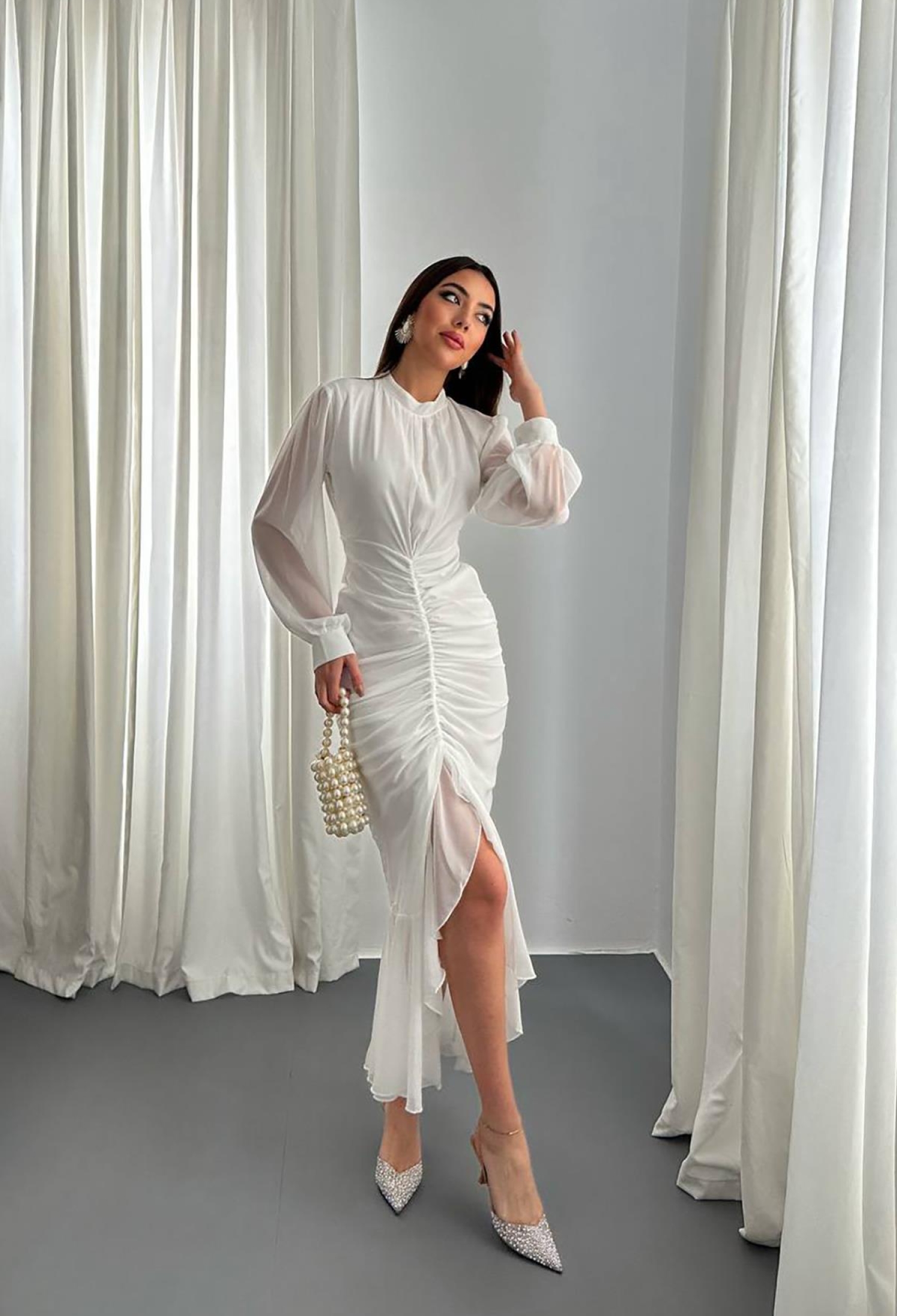 Gathered Front Chiffon Dress - Brand: Elisa - Women & Kids, Baby Clothes Wholesale - TheBS Women