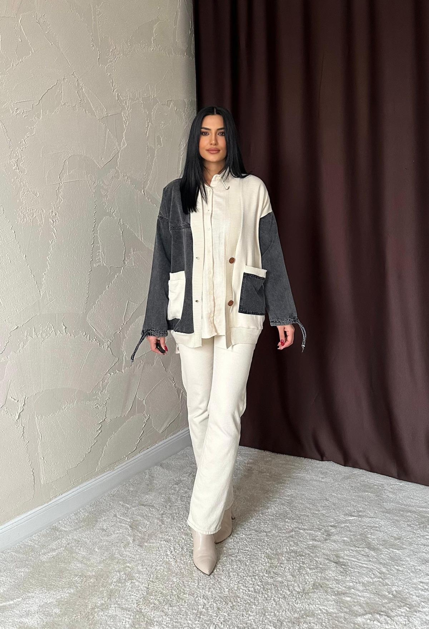 Garnished Denim Cardigan - Black & - Brand: Elisa - Women & Kids, Baby Clothes Wholesale - TheBS Women