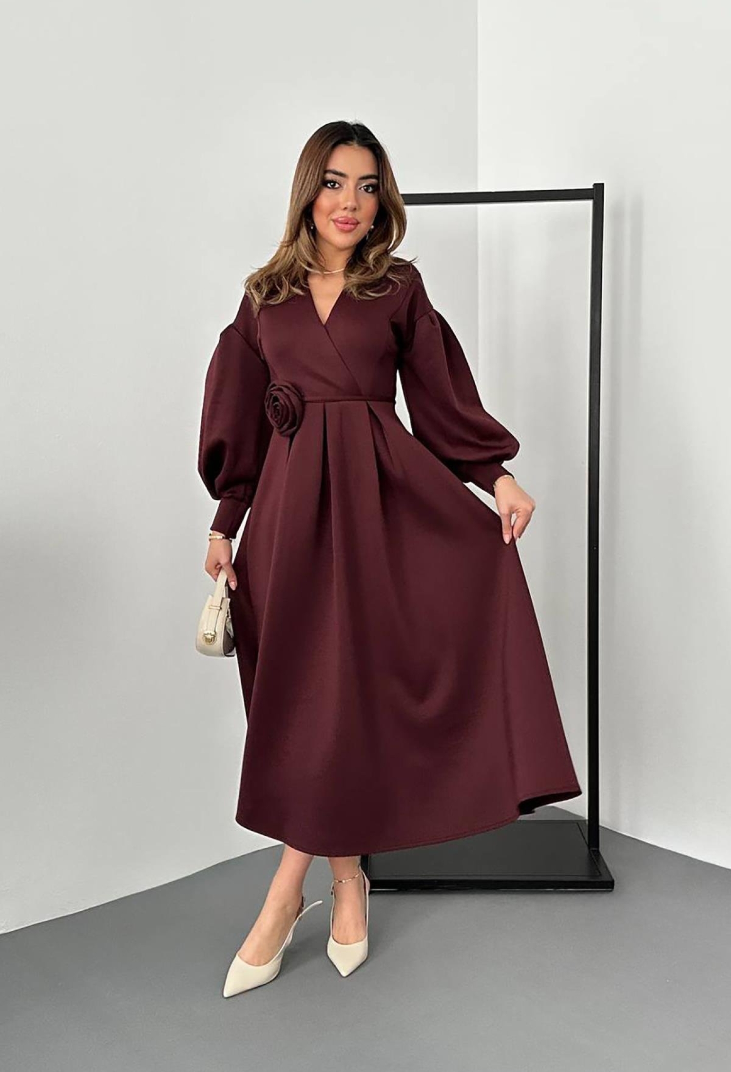 Burgundy Rose Detailed Scuba Dress - Brand: Elisa - Women & Kids, Baby Clothes Wholesale - TheBS Women