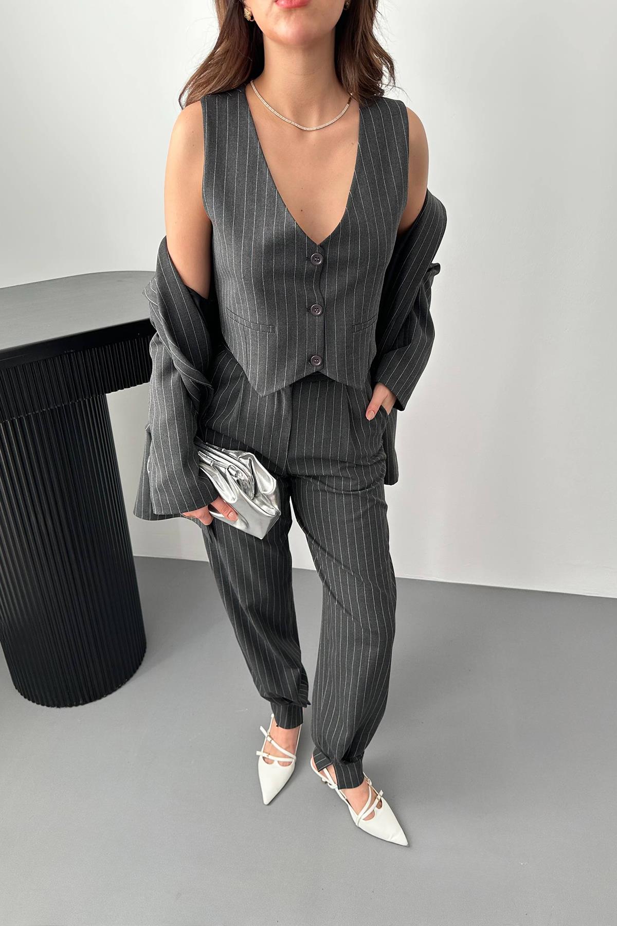 Black Elegant Formal Set With Striped Design - Brand: Elisa - Women & Kids, Baby Clothes Wholesale - TheBS Women Black Elegant Formal Set With Striped Design - Brand: Elisa - Women & Kids, Baby Clothes Wholesale - TheBS Women