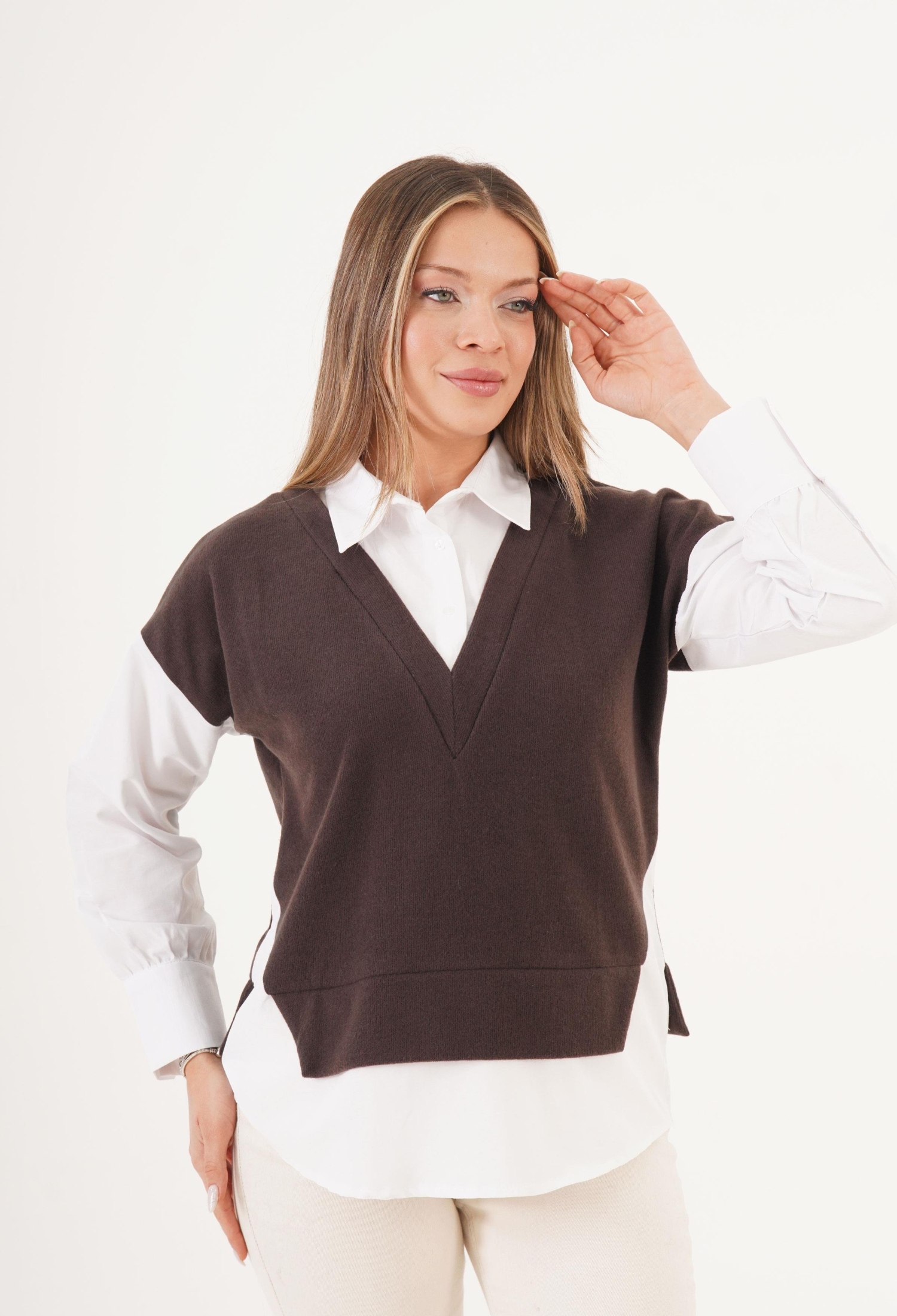 White Preppy Buttoned Shawl Collar Shirt - Brand: Lustrin - Women & Kids, Baby Clothes Wholesale - TheBS Women