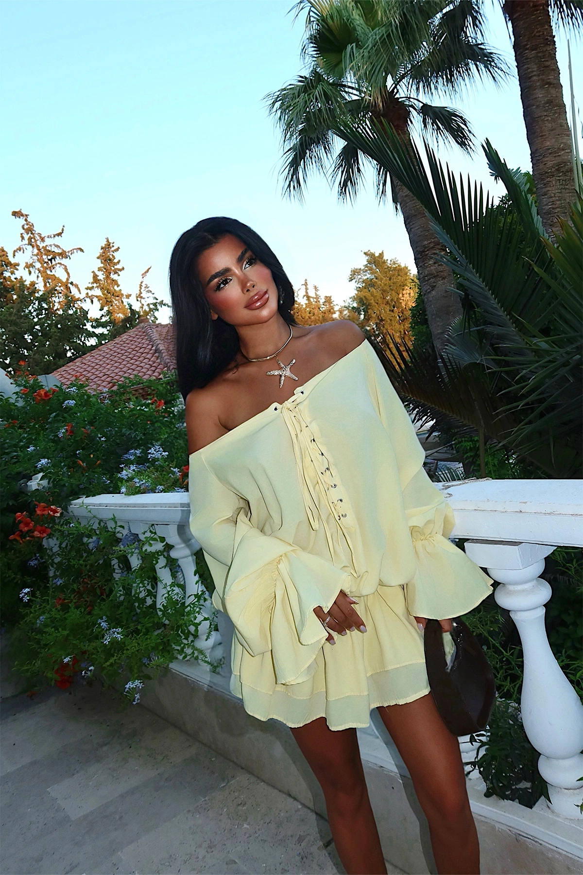 Babydoll Mini Dress With Bell Sleeves - Brand: EYYO ATELIER - Women & Kids, Baby Clothes Wholesale - TheBS Women