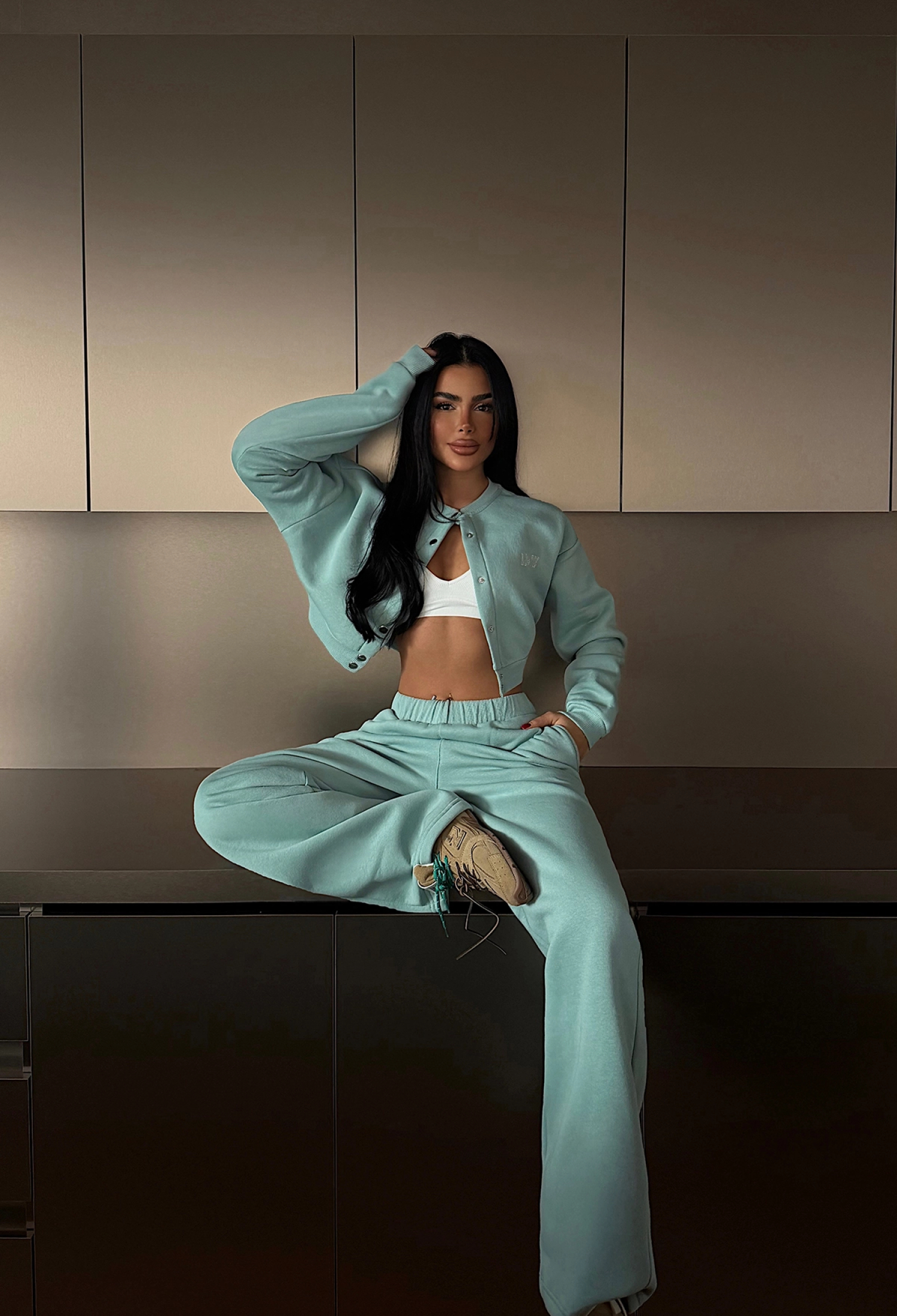 Green Tracksuit With Wide Leg Jogger Pants - Brand: EYYO ATELIER - Women & Kids, Baby Clothes Wholesale - TheBS Women