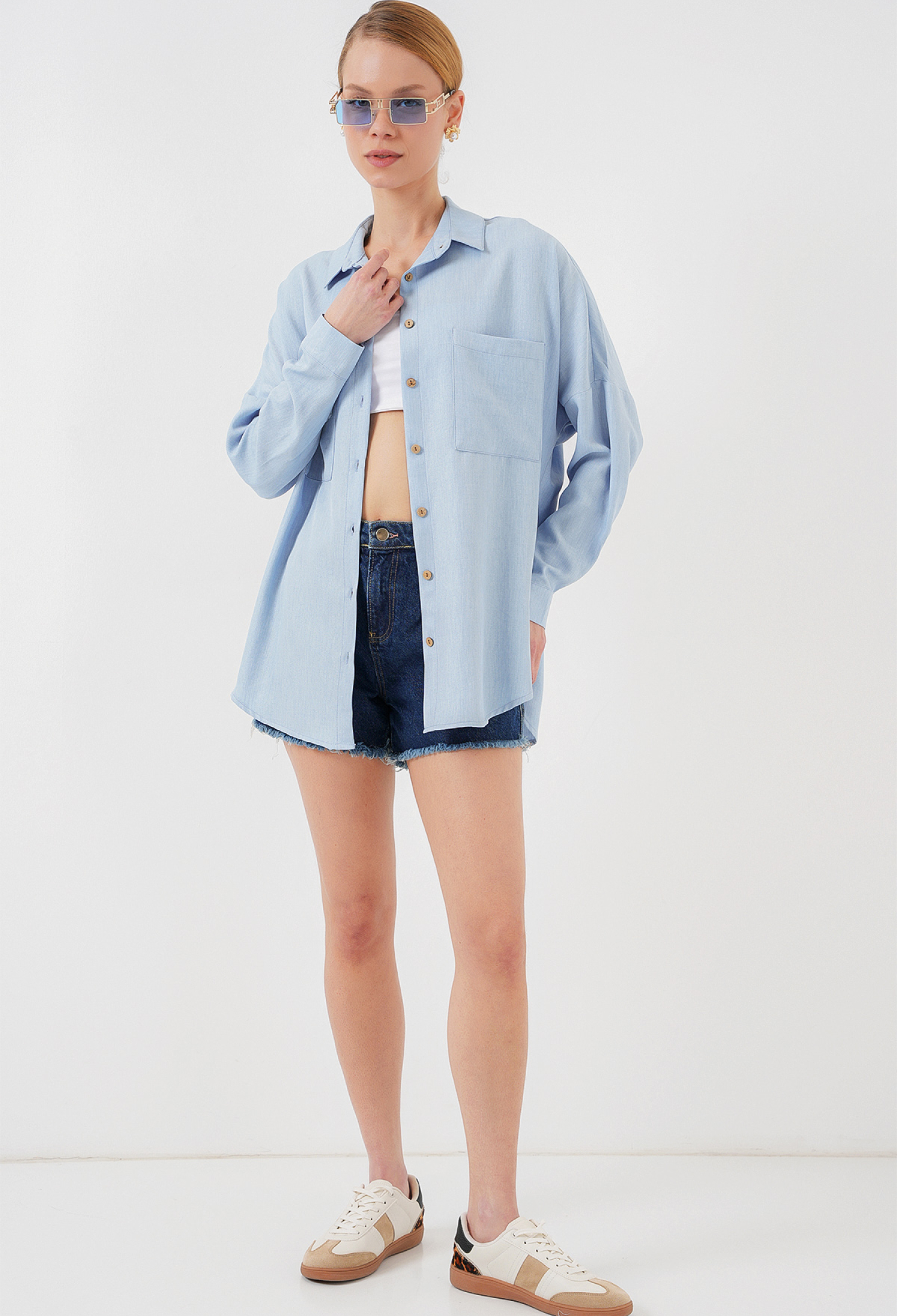 Oversize Linen Shirt - Blue - Brand: Bigdart - Women & Kids, Baby Clothes Wholesale - TheBS Women