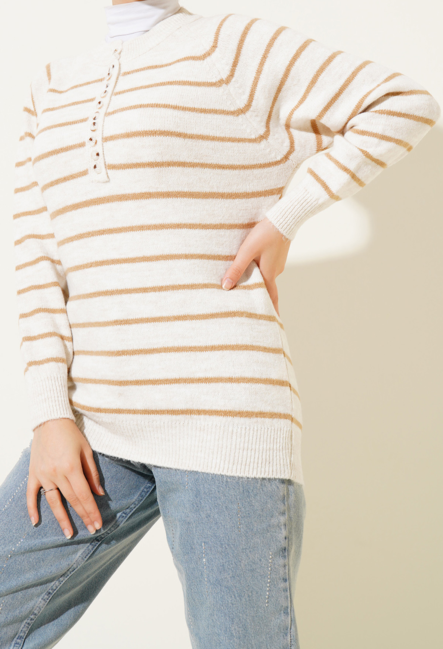 Buttoned Sweater - Biscuit - Brand: Bigdart - Women & Kids, Baby Clothes Wholesale - TheBS Women