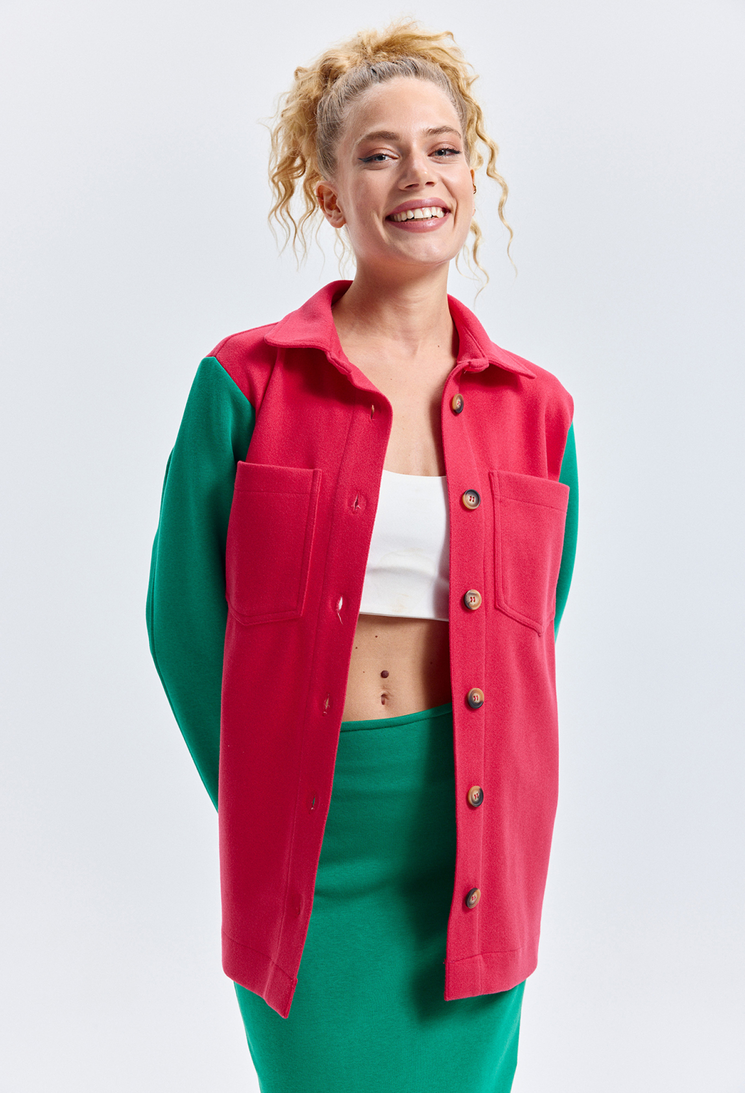 Shirt With Stash Pocket - Fuchsia & Green - Brand: Cream Rouge - Women & Kids, Baby Clothes Wholesale - TheBS Women