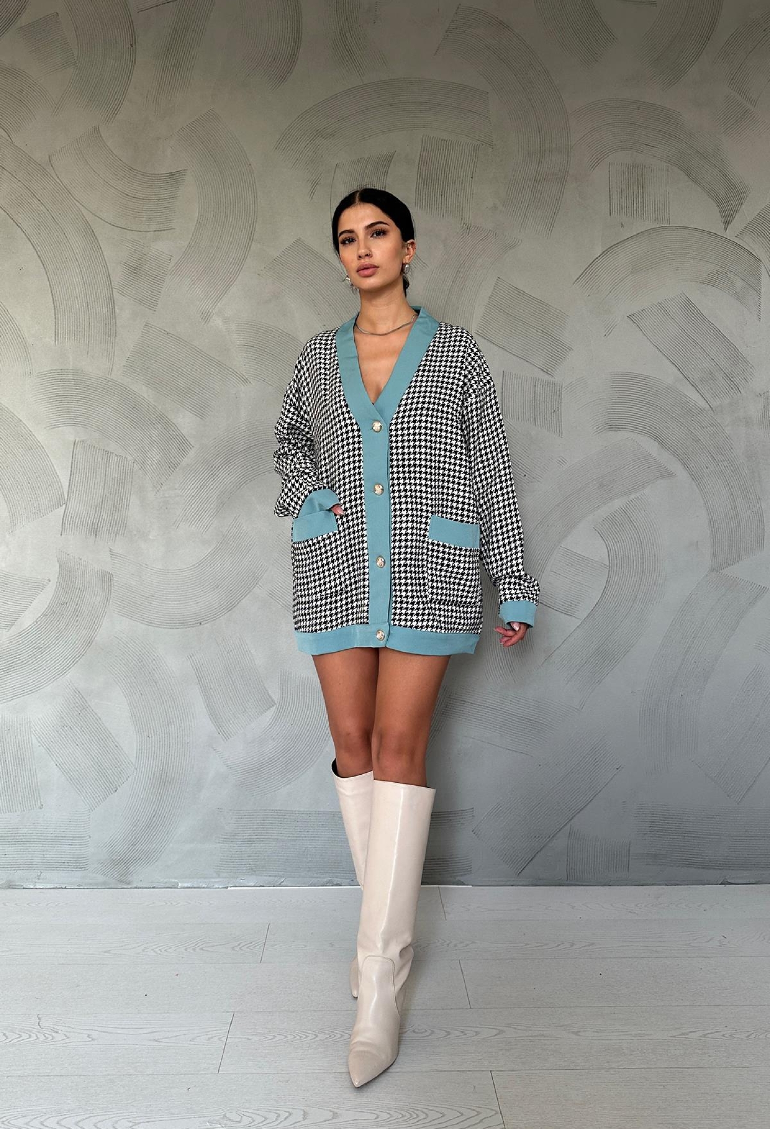 Atlas Garnished Houndstooth Cardigan - Black - Brand: Elisa - Women & Kids, Baby Clothes Wholesale - TheBS Women