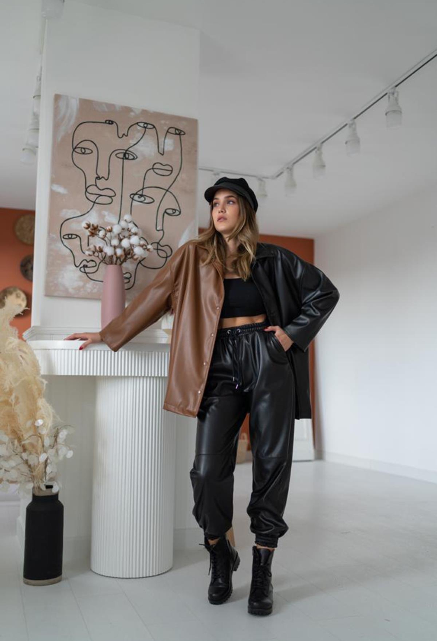 Garnished Snap Fastener Leather Shirt - Black - Brand: Elisa - Women & Kids, Baby Clothes Wholesale - TheBS Women