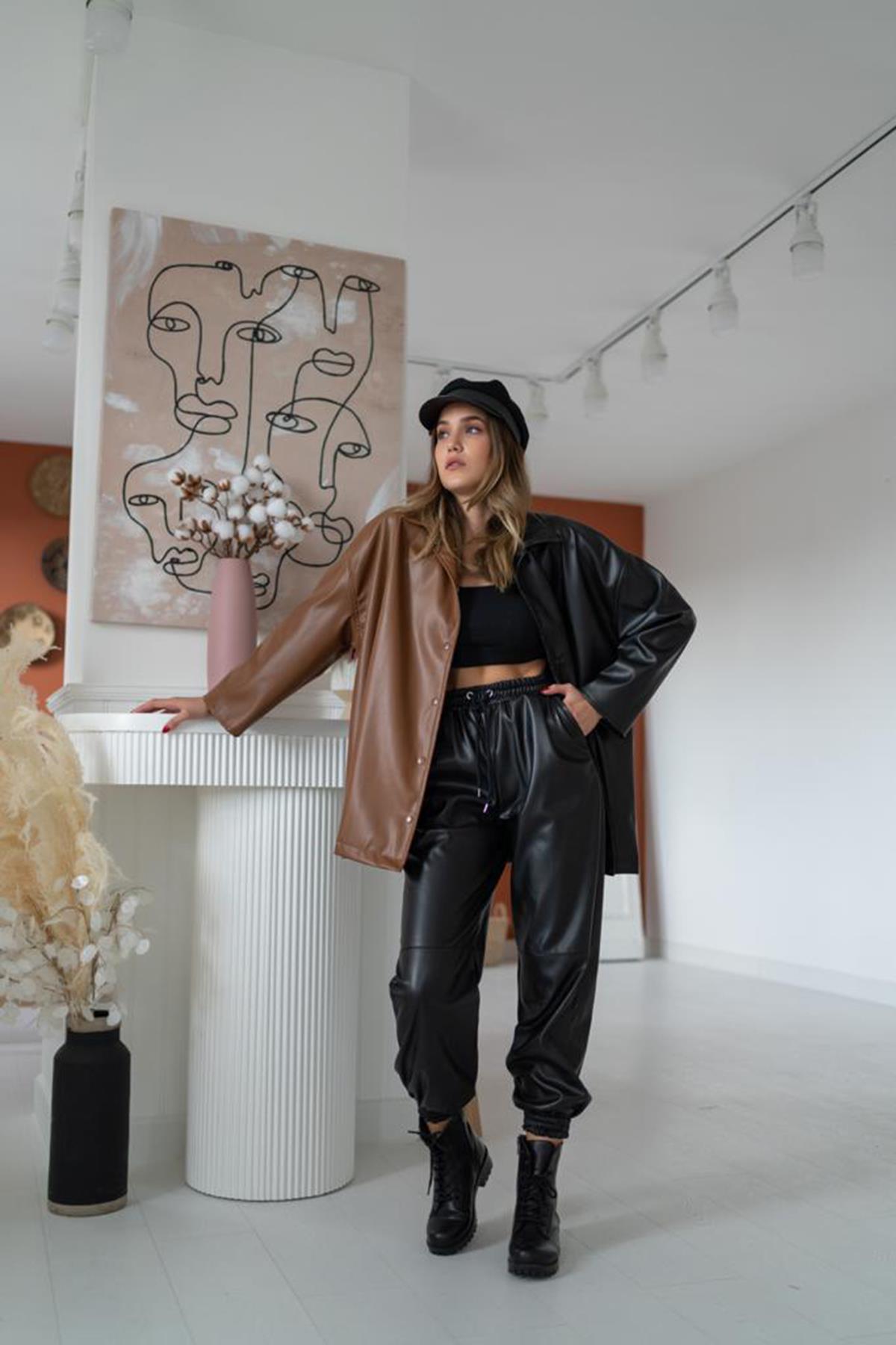 Garnished Snap Fastener Leather Shirt – Black – Brand: Elisa – Women & Kids, Baby Clothes Wholesale – TheBS Women