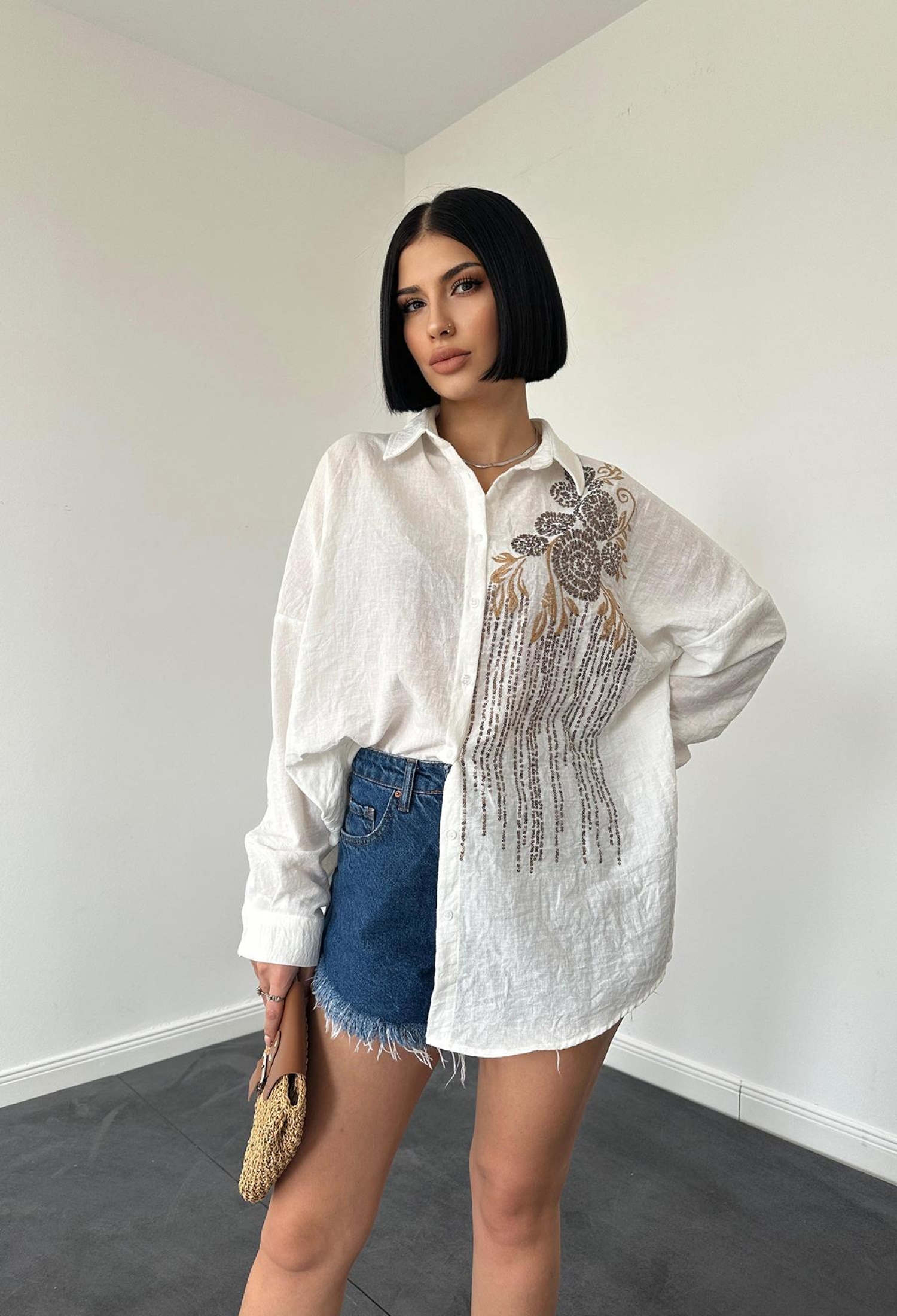 Sequined Embroidered Fitted Shirt - Brand: Elisa - Women & Kids, Baby Clothes Wholesale - TheBS Women