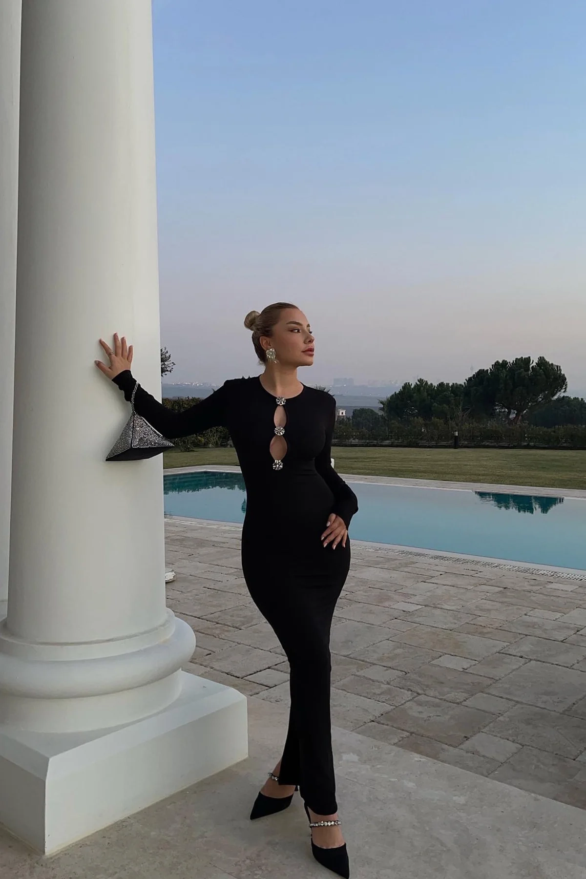 Black Stone Detailed Long Dress – Brand: EYYO ATELIER – Women & Kids, Baby Clothes Wholesale – TheBS Women