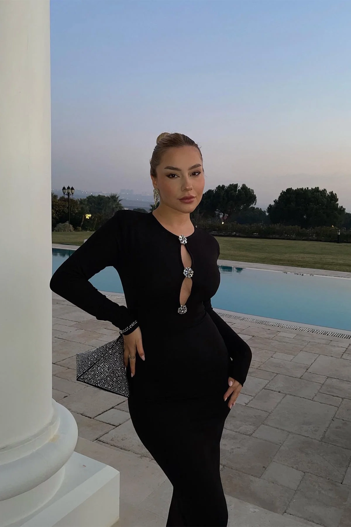 Black Stone Detailed Long Dress – Brand: EYYO ATELIER – Women & Kids, Baby Clothes Wholesale – TheBS Women