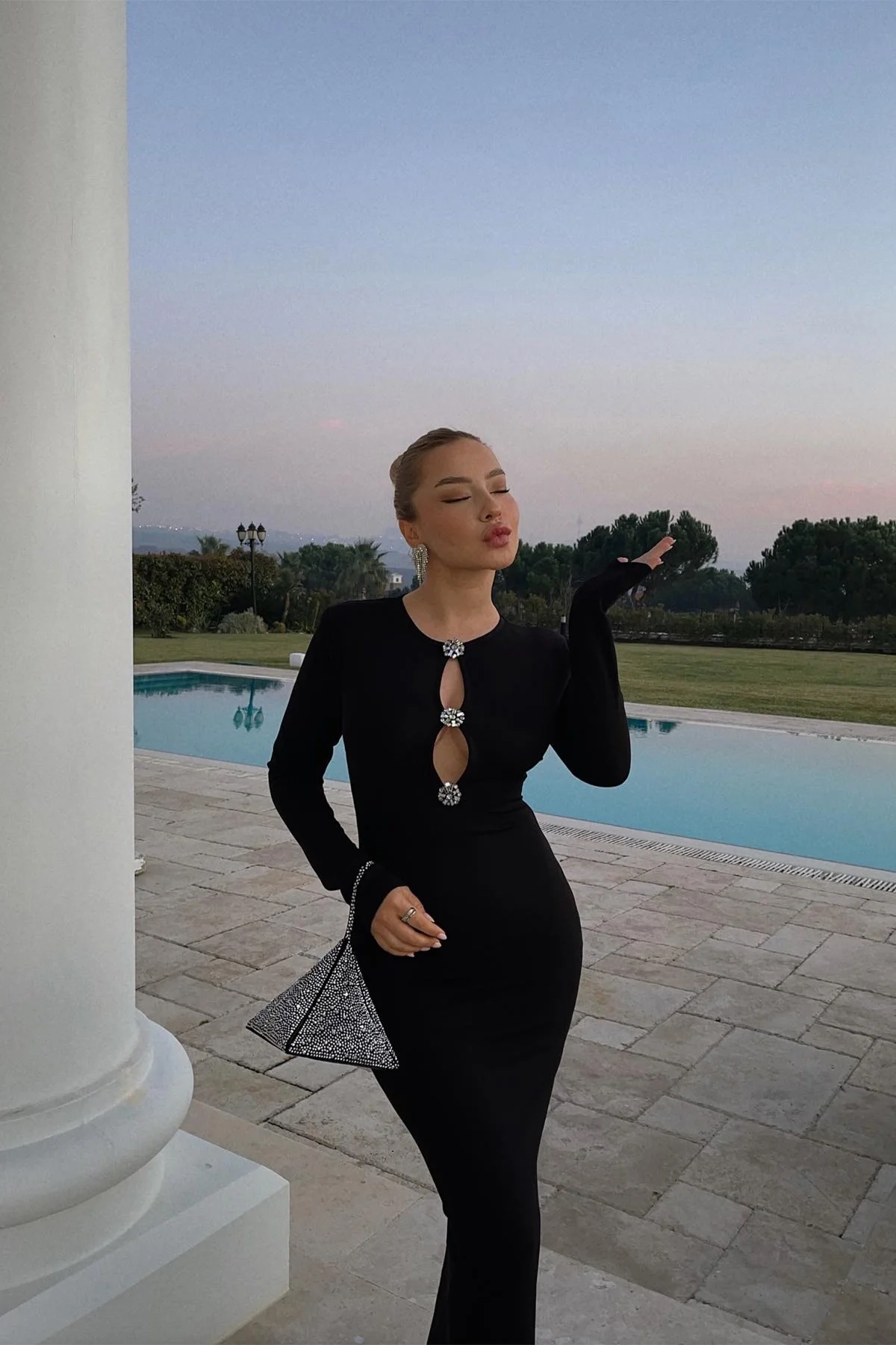 Black Stone Detailed Long Dress – Brand: EYYO ATELIER – Women & Kids, Baby Clothes Wholesale – TheBS Women