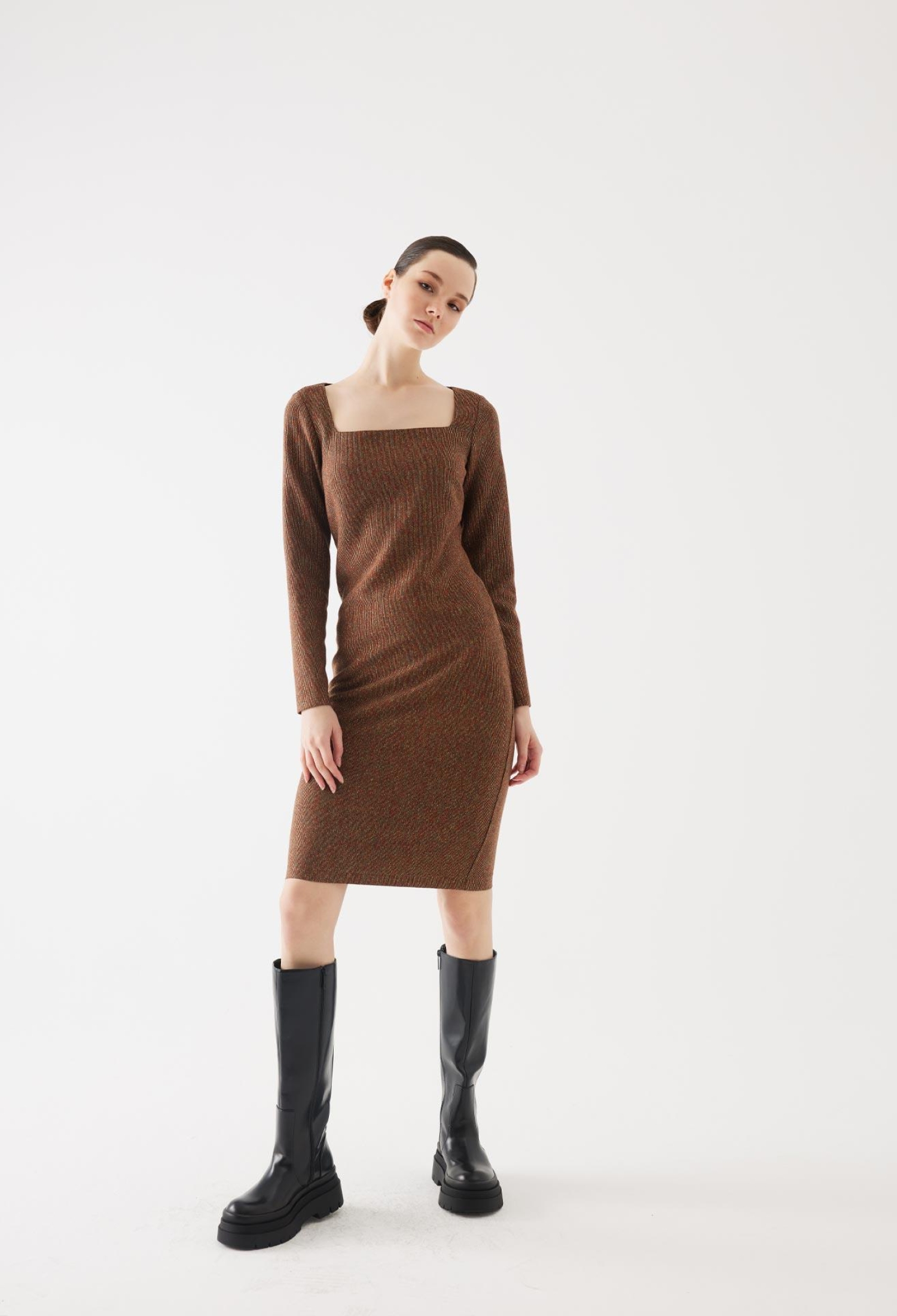 Knitwear Square Neck Cinnamon Dress - Brand: Juste - Women & Kids, Baby Clothes Wholesale - TheBS Women