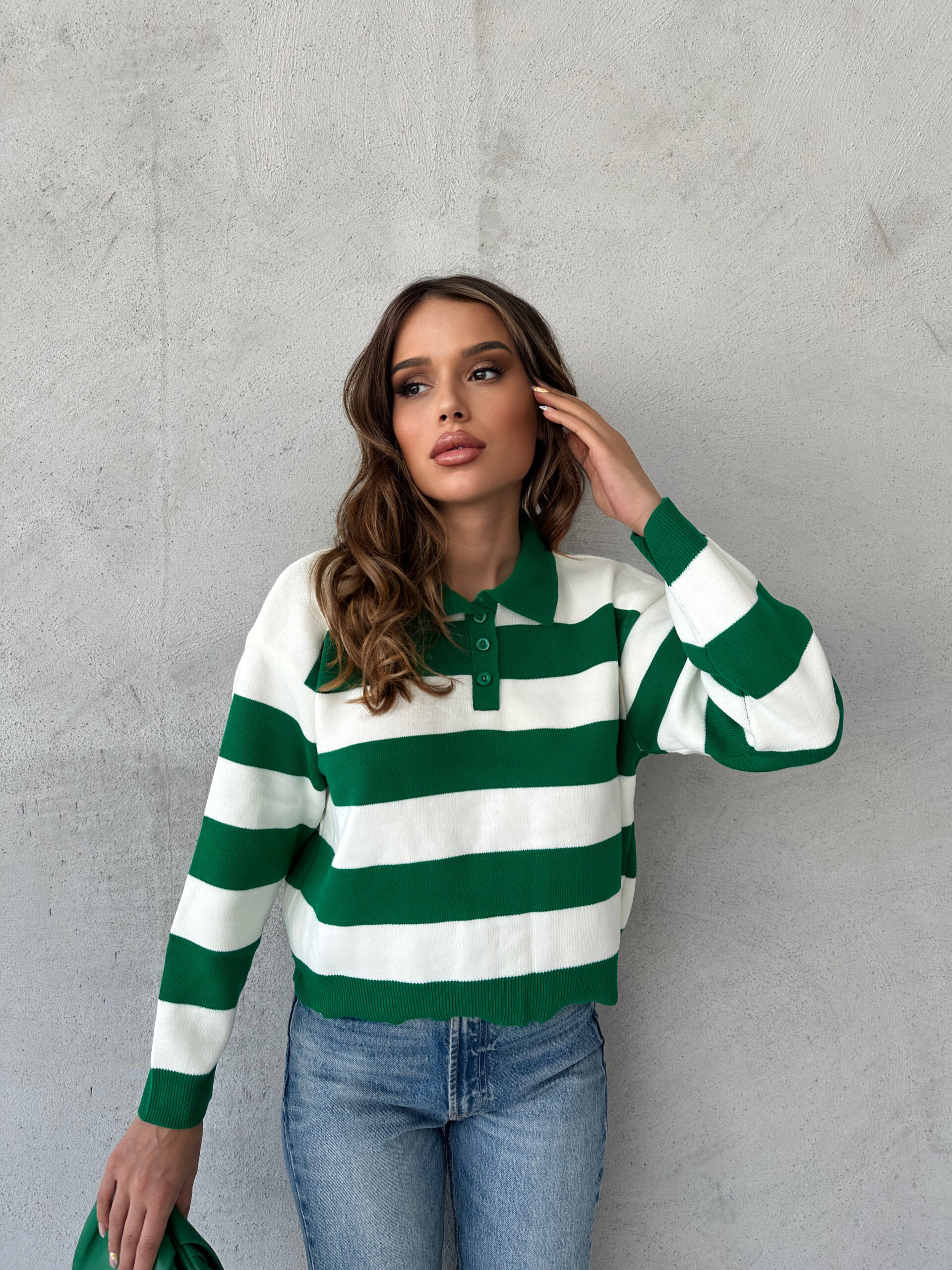Polo Neck Striped Sweater - Green - Brand: My Fashion - Women & Kids, Baby Clothes Wholesale - TheBS Women