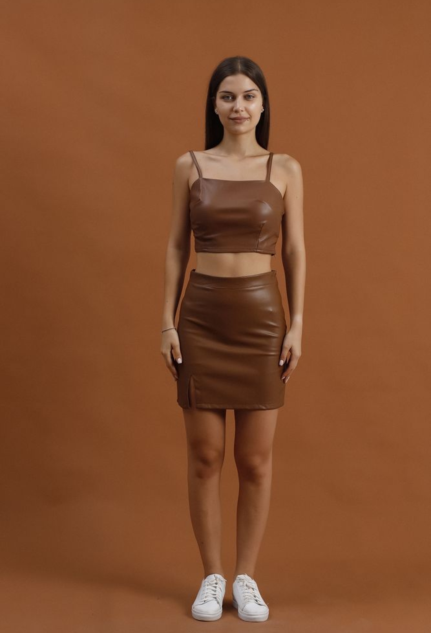 Tan Faux Leather Mini Skirt - Brand: Topshow - Women & Kids, Baby Clothes Wholesale - TheBS Women
