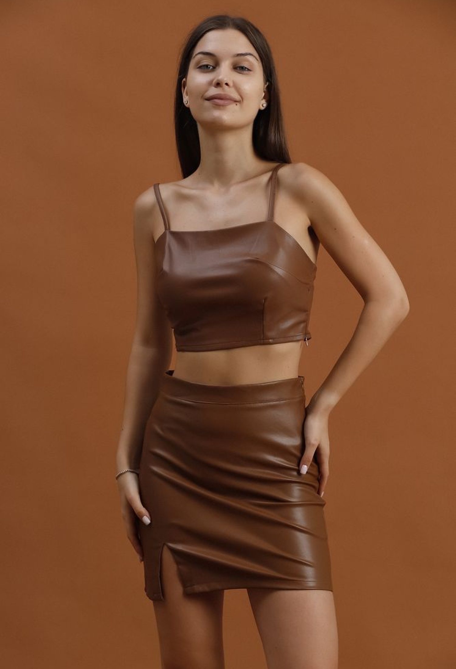 Tan Faux Leather Mini Skirt - Brand: Topshow - Women & Kids, Baby Clothes Wholesale - TheBS Women