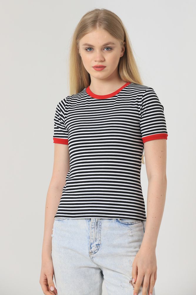 Striped T-Shirt - Black & - Brand: Topshow - Women & Kids, Baby Clothes Wholesale - TheBS Women