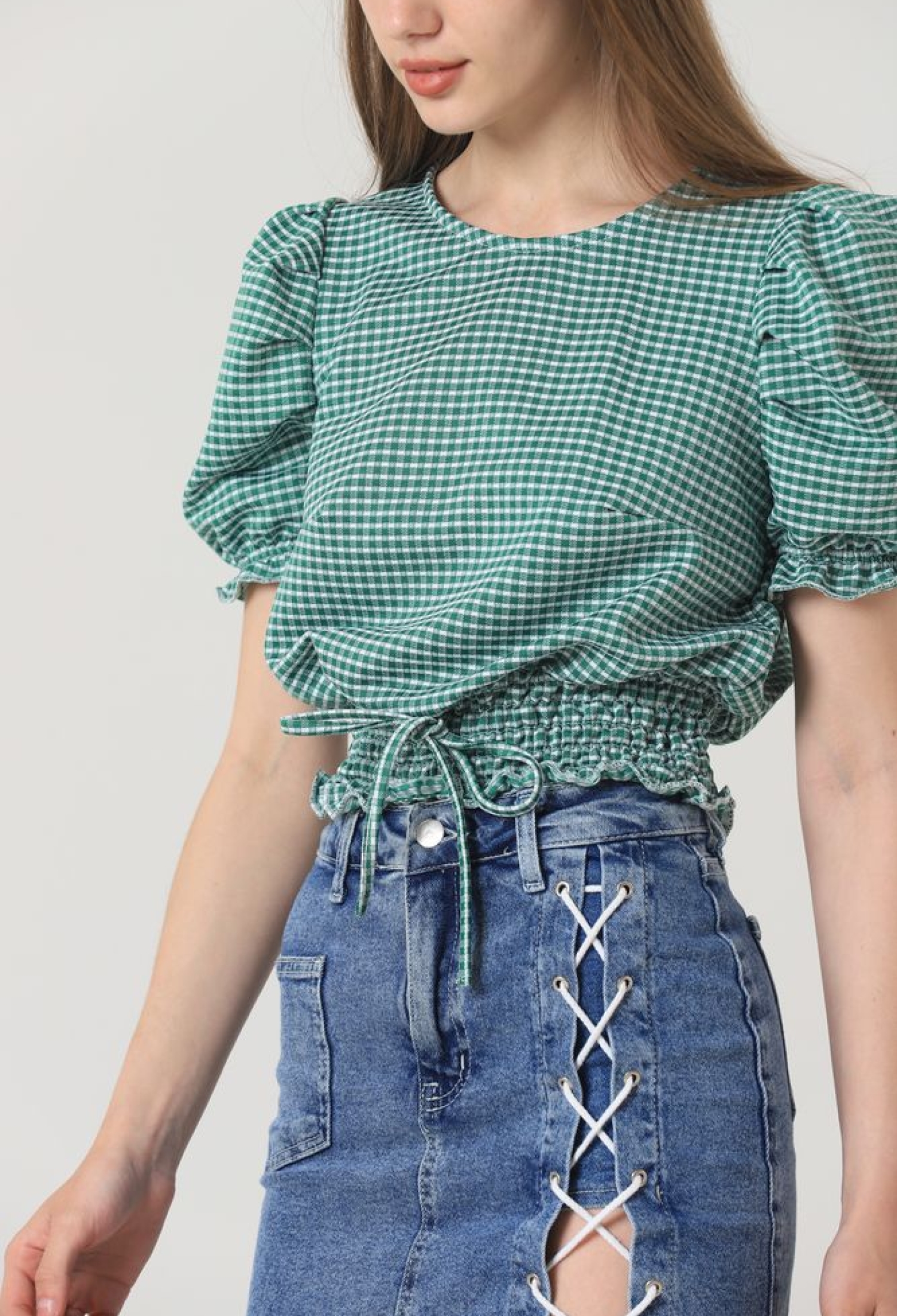 Petti-Checked Blouse With Waistband - Brand: Topshow - Women & Kids, Baby Clothes Wholesale - TheBS Women