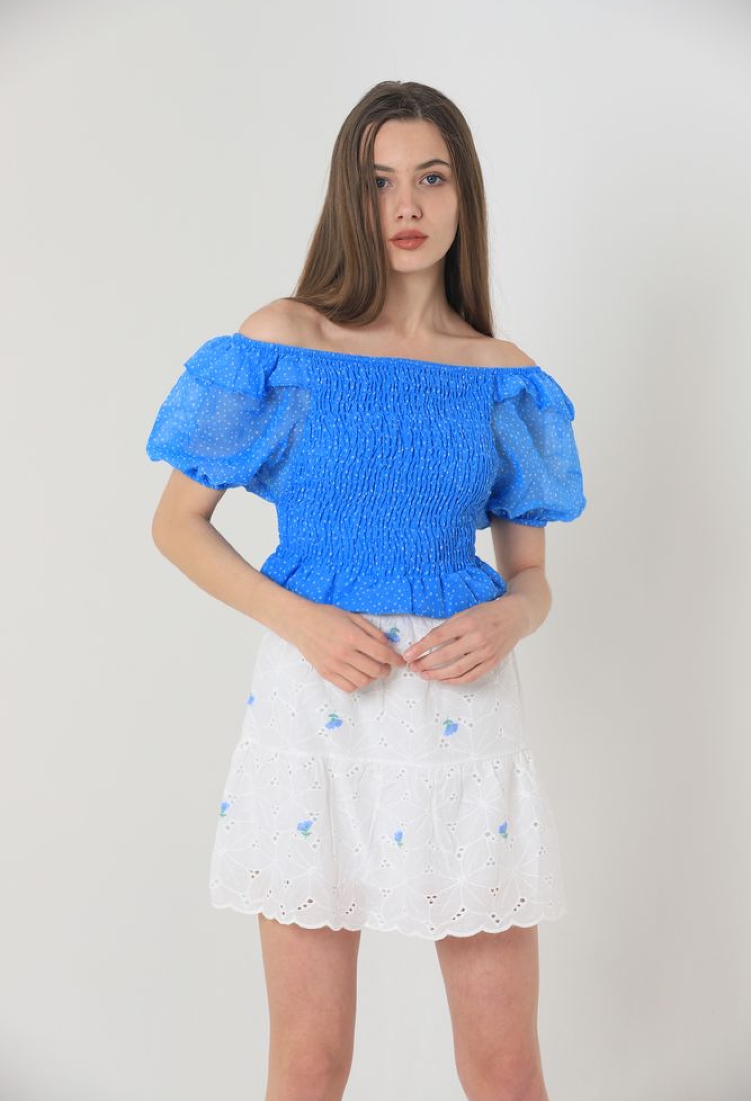 Floral Embroidered Above Knee Skirt -& Blue - Brand: Topshow - Women & Kids, Baby Clothes Wholesale - TheBS Women