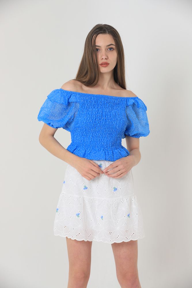 Floral Embroidered Above Knee Skirt -& Blue - Brand: Topshow - Women & Kids, Baby Clothes Wholesale - TheBS Women