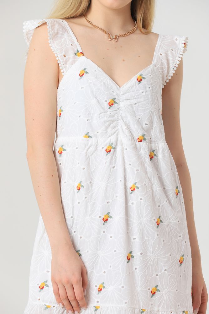Yellow Floral V-Neck Gathered Dress – White – Brand: Topshow – Women & Kids, Baby Clothes Wholesale – TheBS Women