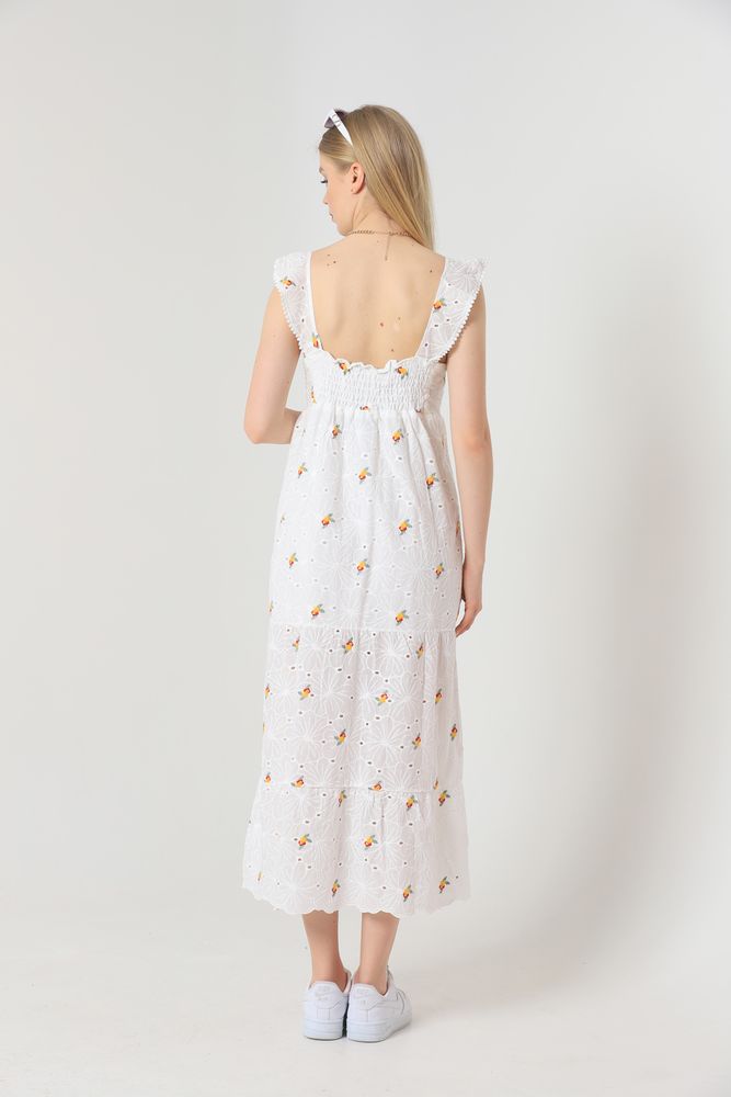 Yellow Floral V-Neck Gathered Dress – White – Brand: Topshow – Women & Kids, Baby Clothes Wholesale – TheBS Women