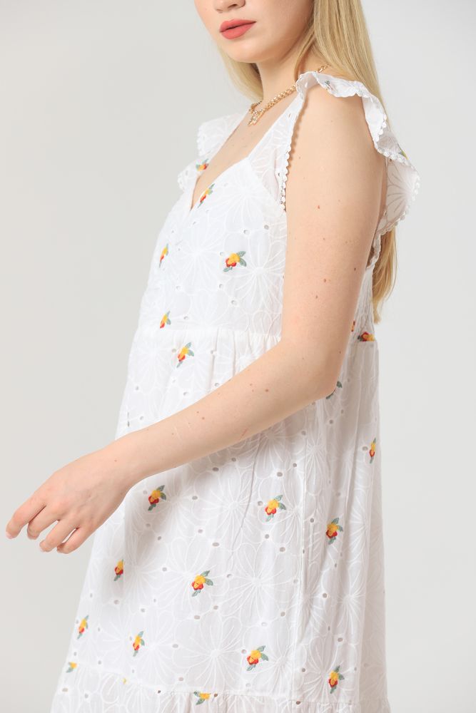 Yellow Floral V-Neck Gathered Dress – White – Brand: Topshow – Women & Kids, Baby Clothes Wholesale – TheBS Women
