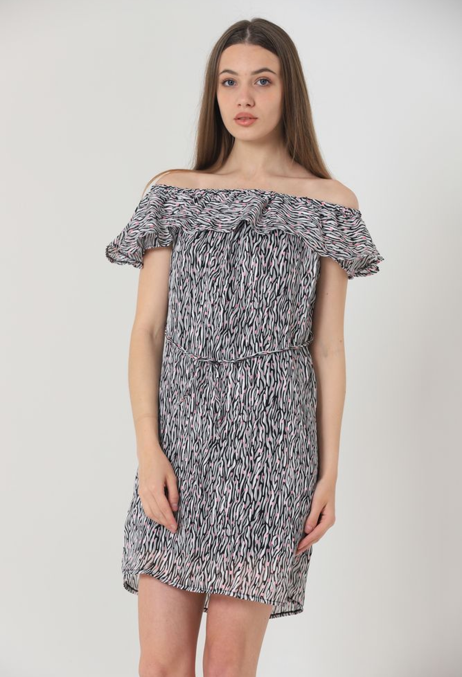 Zebra Polka Dot Boat Neck Knee Length Dress - Black & White - Brand: Topshow - Women & Kids, Baby Clothes Wholesale - TheBS Women