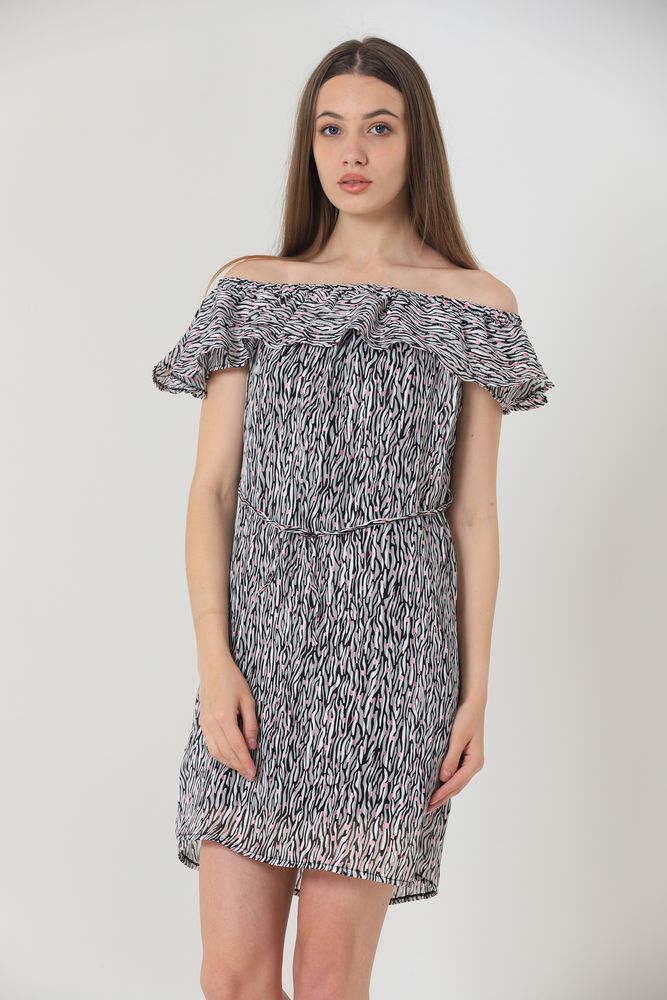 Zebra Polka Dot Boat Neck Knee Length Dress - Black & White - Brand: Topshow - Women & Kids, Baby Clothes Wholesale - TheBS Women