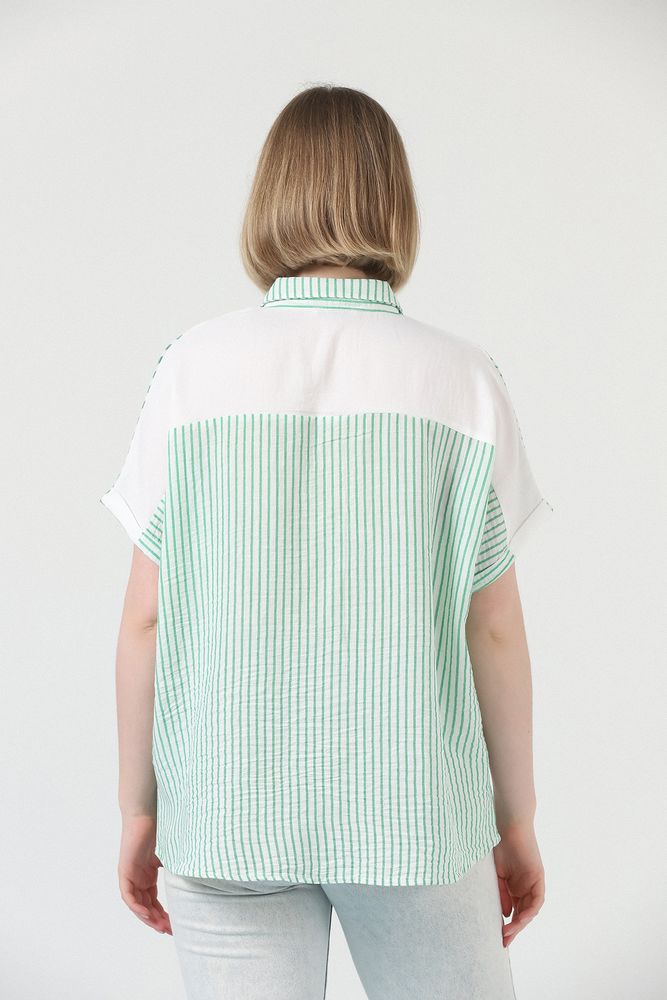 Patched Striped Shirt – Emerald & – Brand: Topshow – Women & Kids, Baby Clothes Wholesale – TheBS Women