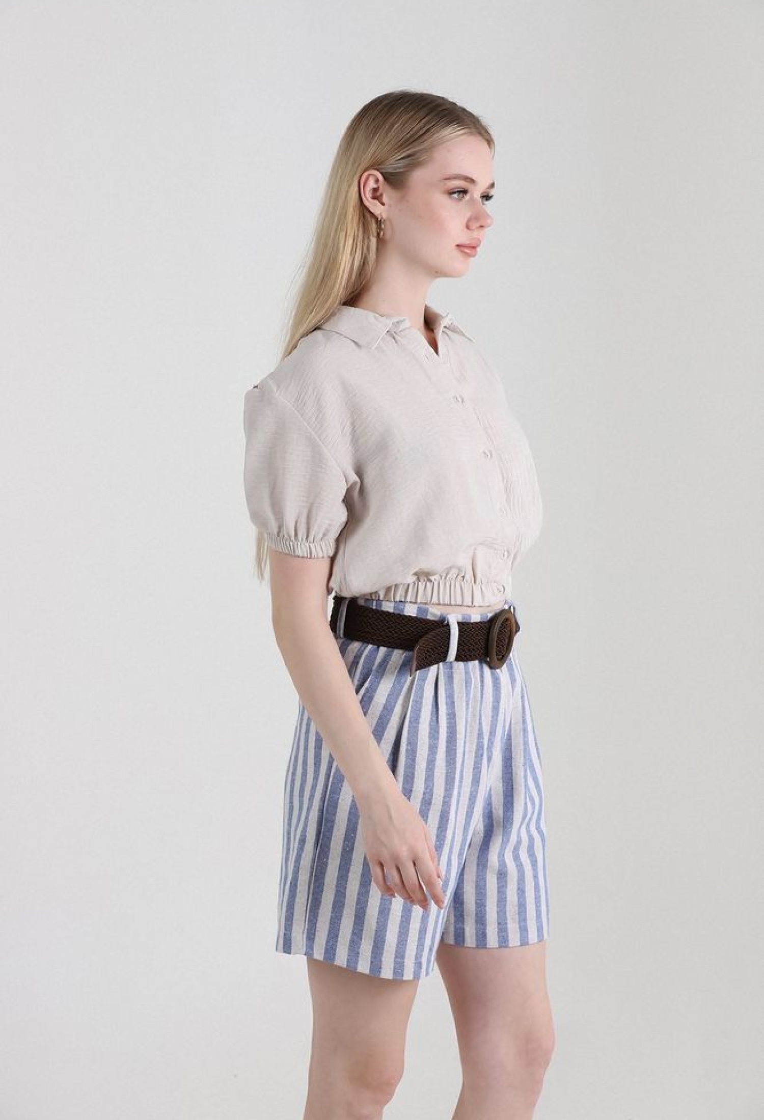 Striped Belted Linen Shorts - Brand: Topshow - Women & Kids, Baby Clothes Wholesale - TheBS Women