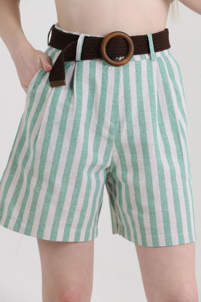 Striped Belted Linen Shorts – Brand: Topshow – Women & Kids, Baby Clothes Wholesale – TheBS Women