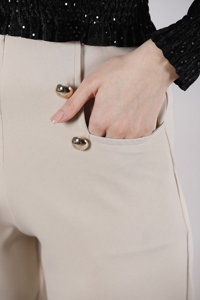 Casual Trousers With Decorative Buttons And Pockets – Light – Brand: Topshow – Women & Kids, Baby Clothes Wholesale – TheBS Women