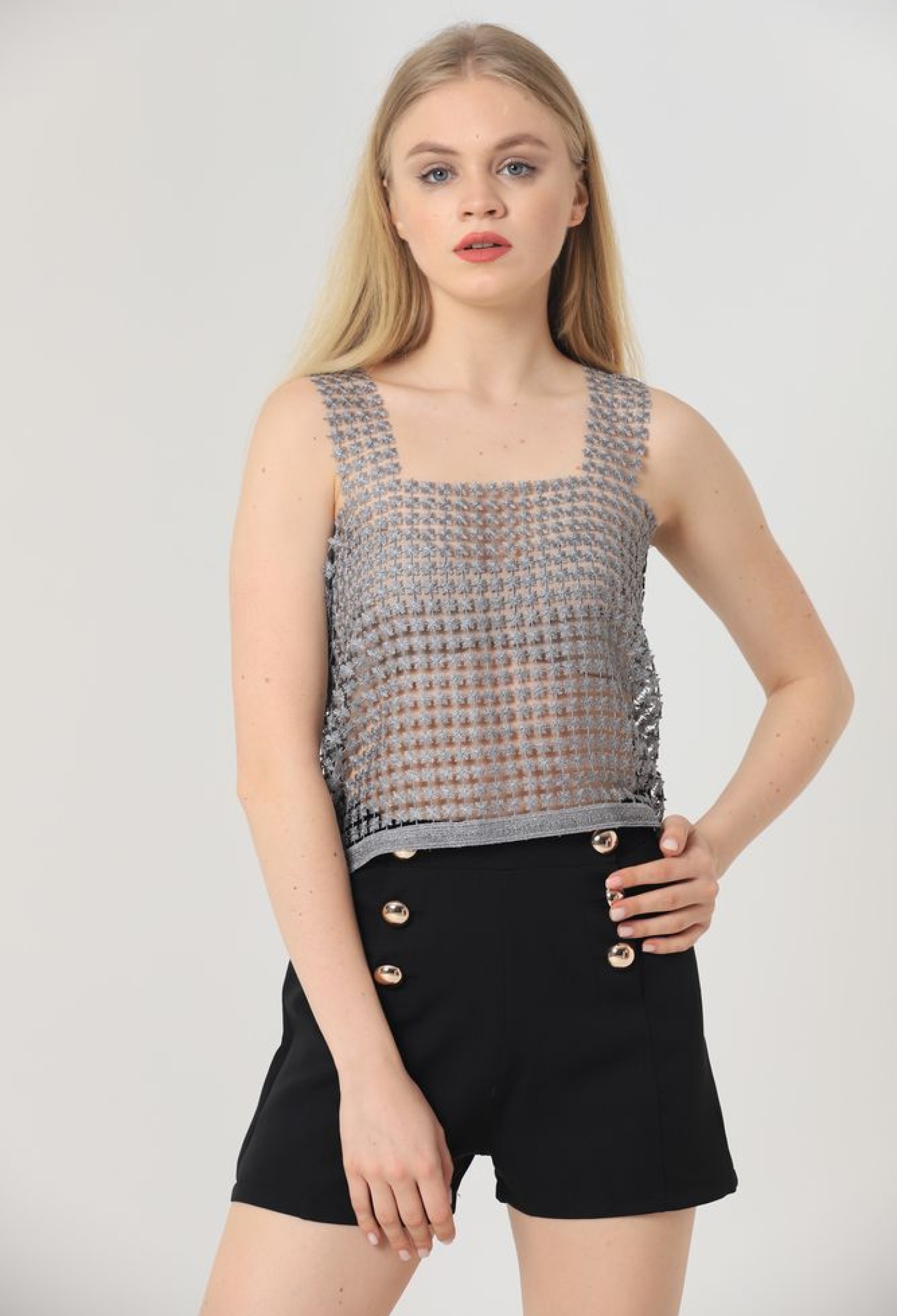 Gray Glitter Laser Cut Glitter Mesh Undershirt - Brand: Topshow - Women & Kids, Baby Clothes Wholesale - TheBS Women