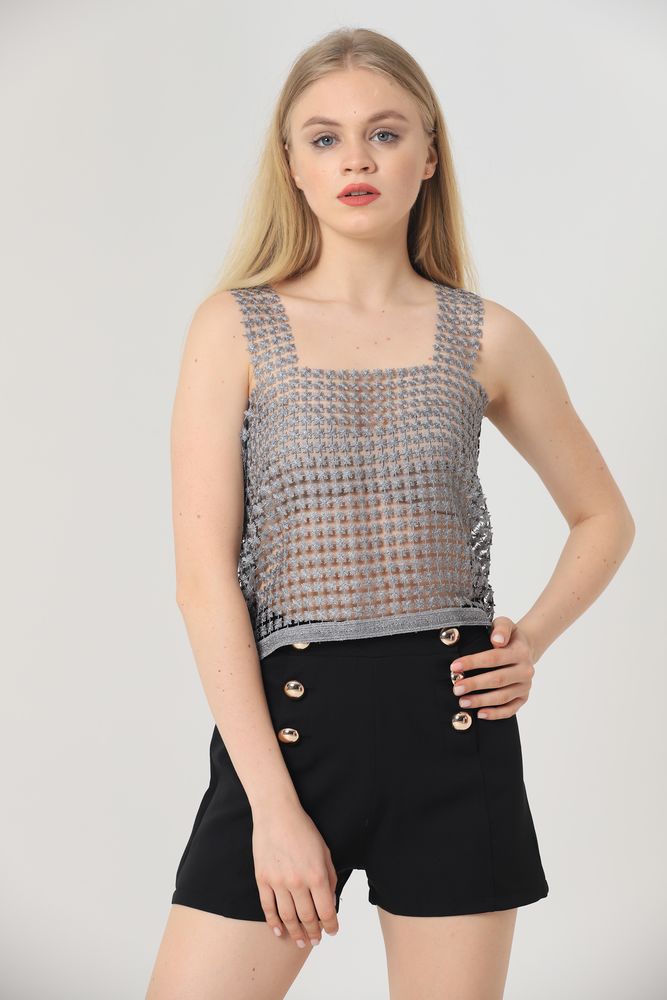 Gray Glitter Laser Cut Glitter Mesh Undershirt - Brand: Topshow - Women & Kids, Baby Clothes Wholesale - TheBS Women
