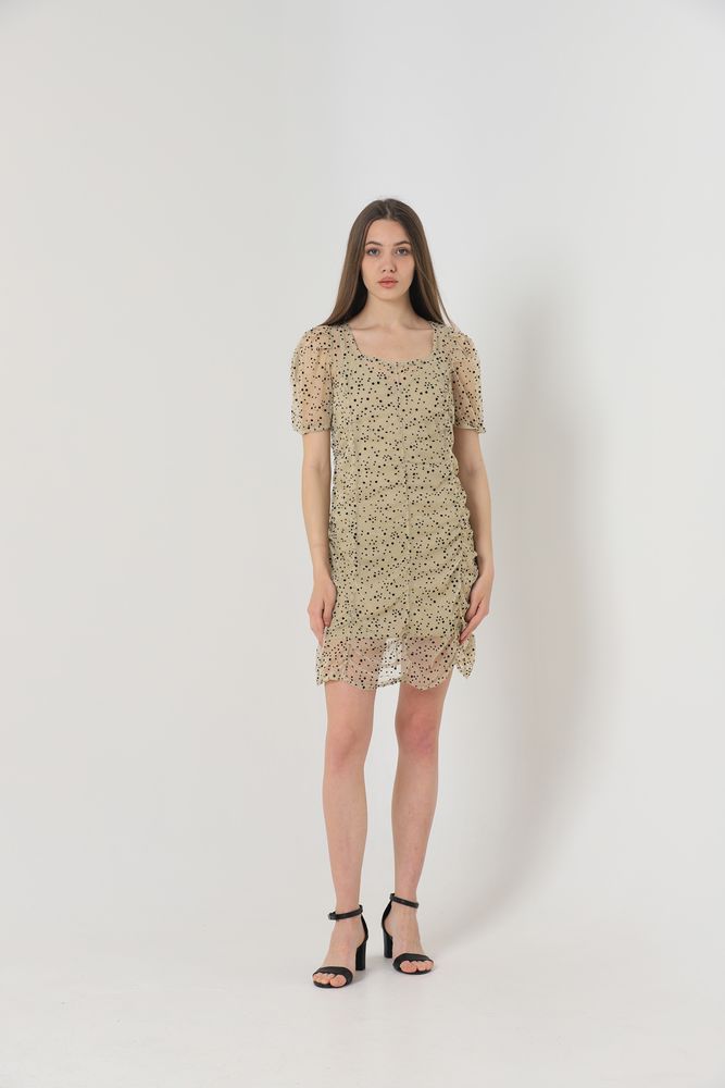 Boat Neck Short Sleeve Dress – Stone & Black – Brand: Topshow – Women & Kids, Baby Clothes Wholesale – TheBS Women