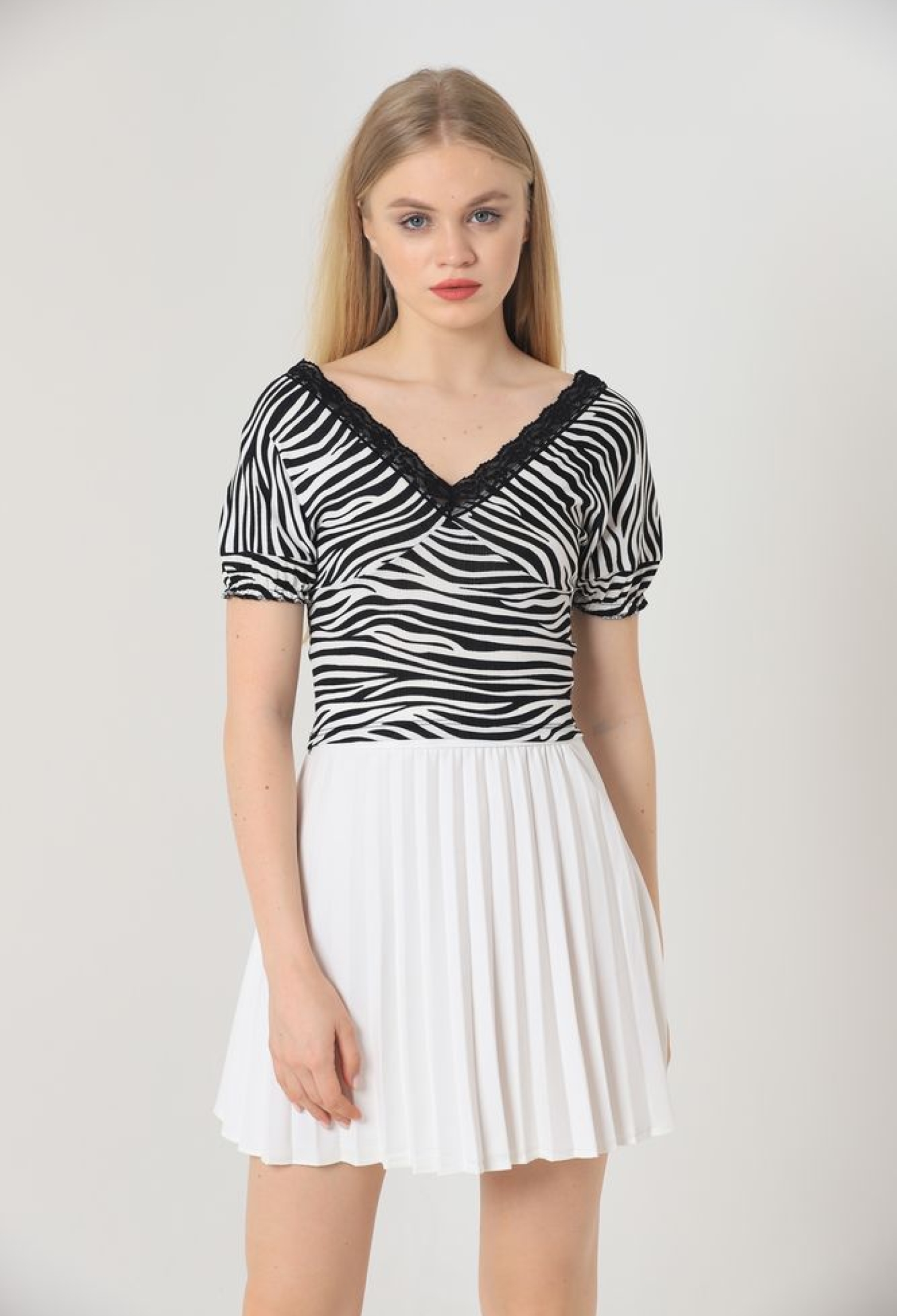 Black Zebra V-Neck Lace Blouse - Brand: Topshow - Women & Kids, Baby Clothes Wholesale - TheBS Women