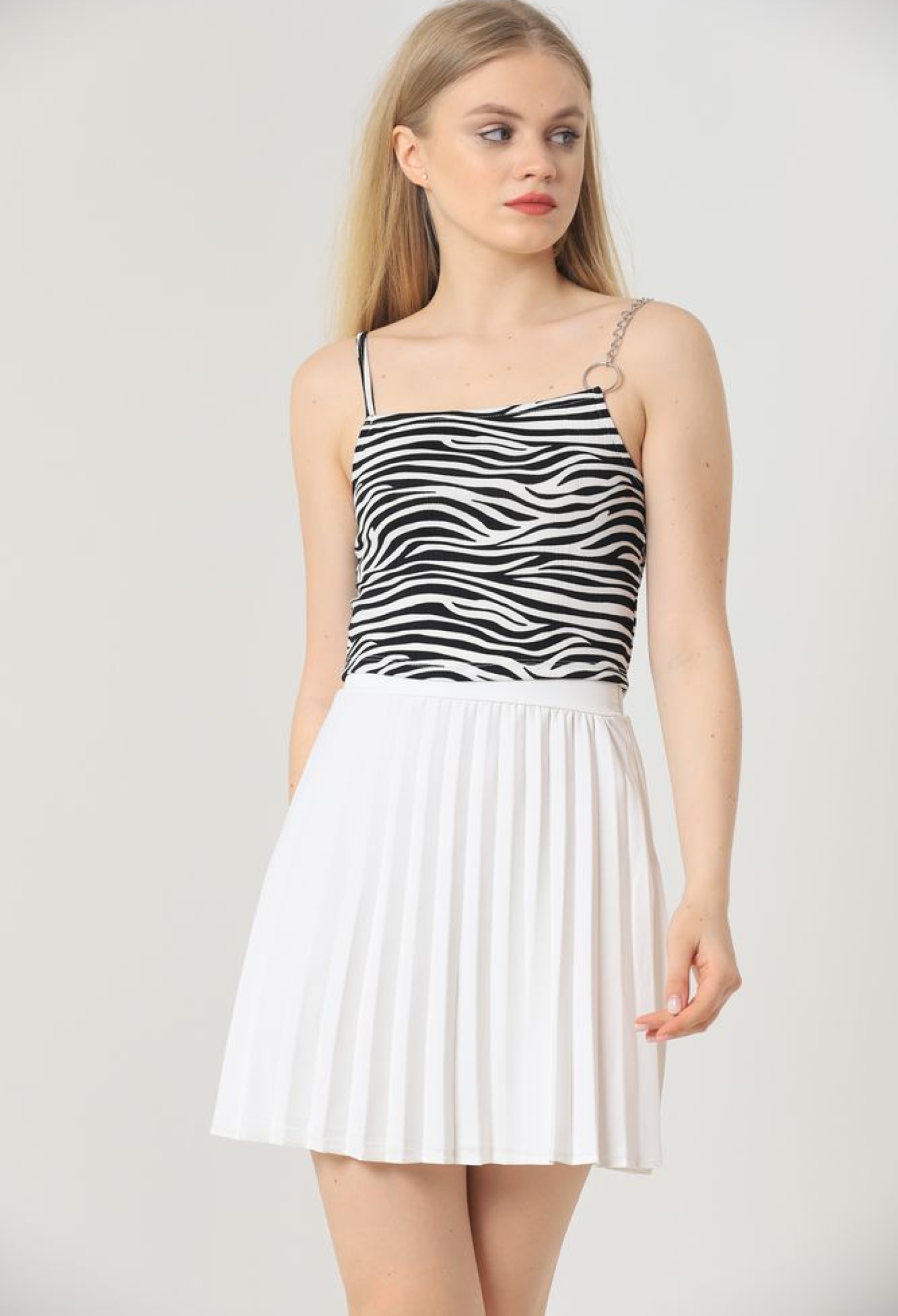 Zebra Chain Detailed Blouse - White & Black - Brand: Topshow - Women & Kids, Baby Clothes Wholesale - TheBS Women