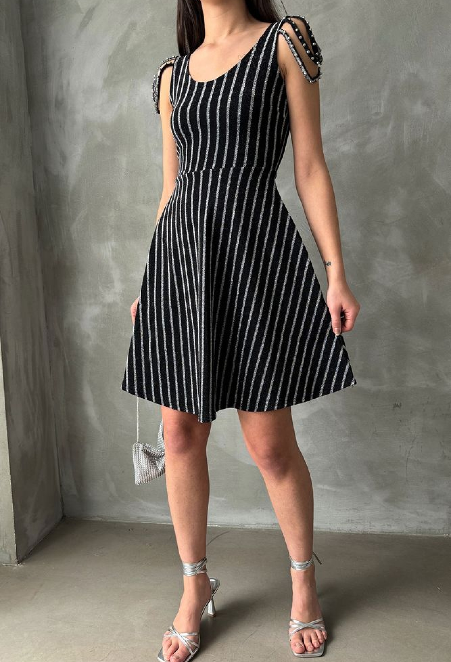 Black Silver Striped Sleeveless Dress - Brand: Topshow - Women & Kids, Baby Clothes Wholesale - TheBS Women
