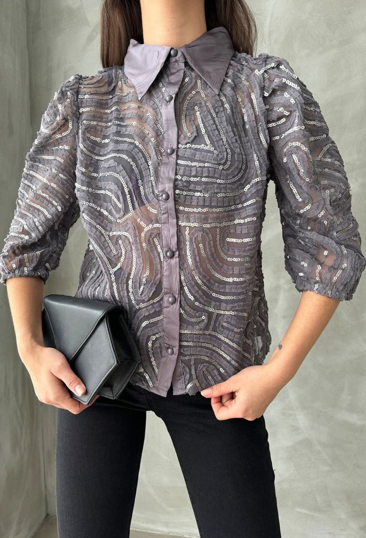 Gray Sequin Embroidered Tulle Shirt - Brand: Topshow - Women & Kids, Baby Clothes Wholesale - TheBS Women