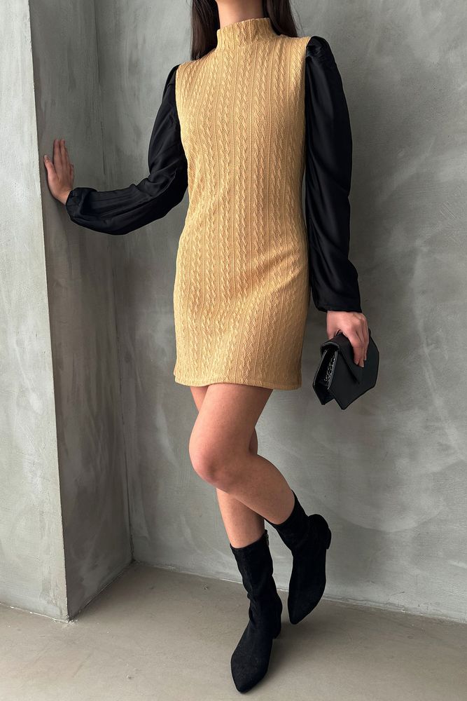 Sleeves Leather Turtleneck Above Knee Dress - Brand: Topshow - Women & Kids, Baby Clothes Wholesale - TheBS Women