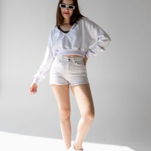 Hooded V-Neck Crop Thick Inside Fleece Knitted Sweatshirt - Brand: la & vetta - Women & Kids, Baby Clothes Wholesale - TheBS Women