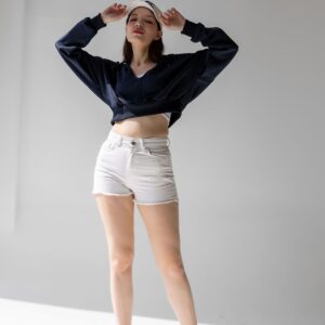 Hooded V-Neck Crop Thick Inside Fleece Knitted Sweatshirt - Brand: la & vetta - Women & Kids, Baby Clothes Wholesale - TheBS Women