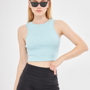 Anny Sleeveless High Neck Cotton Crop Top In Blue Melange - Brand: Evable - Women & Kids, Baby Clothes Wholesale - TheBS Women